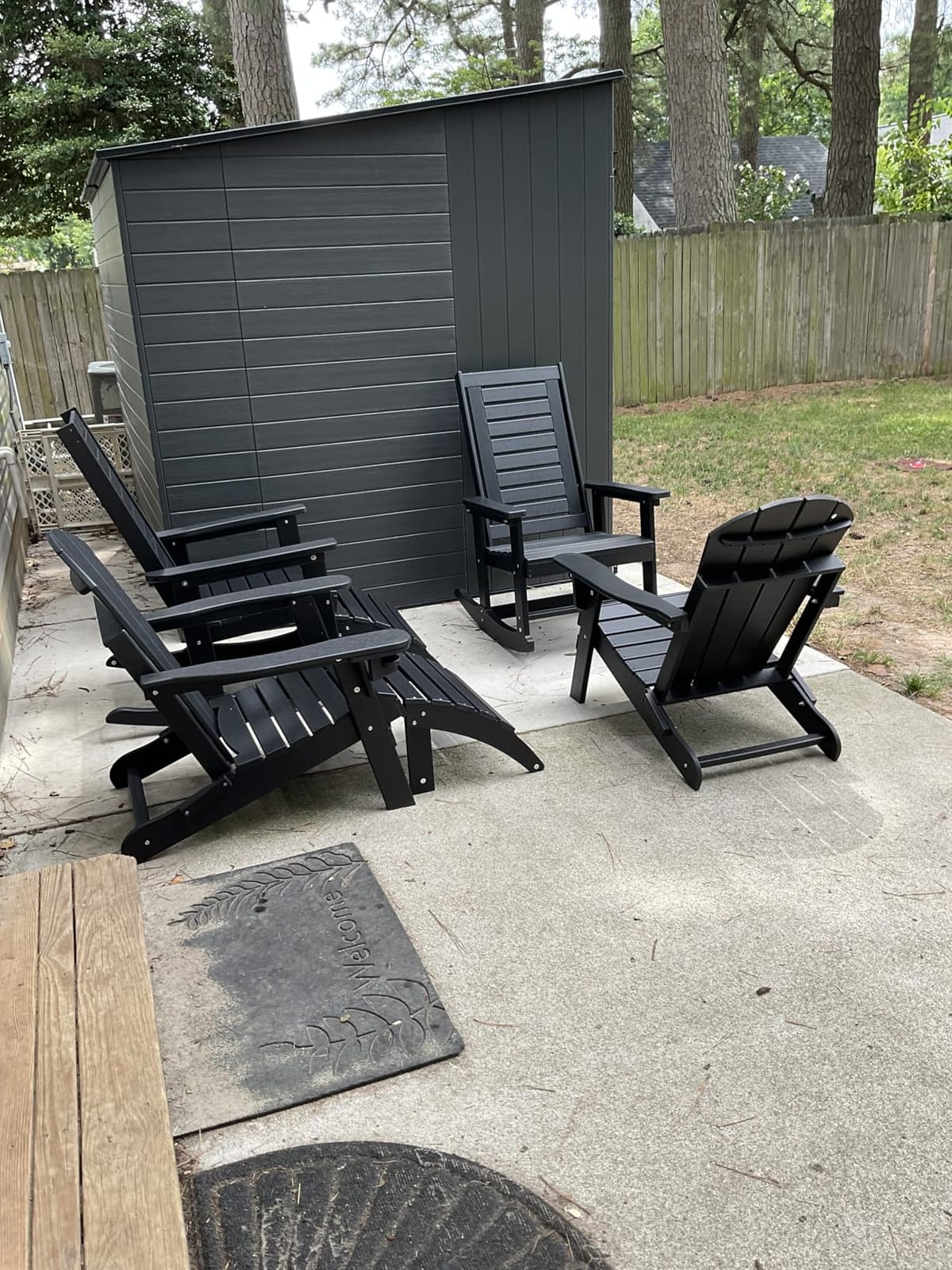 GREENVINES Outdoor Rocking Chairs Set, 2 Rockers w/ 1 Side Table, Black customer photo 1