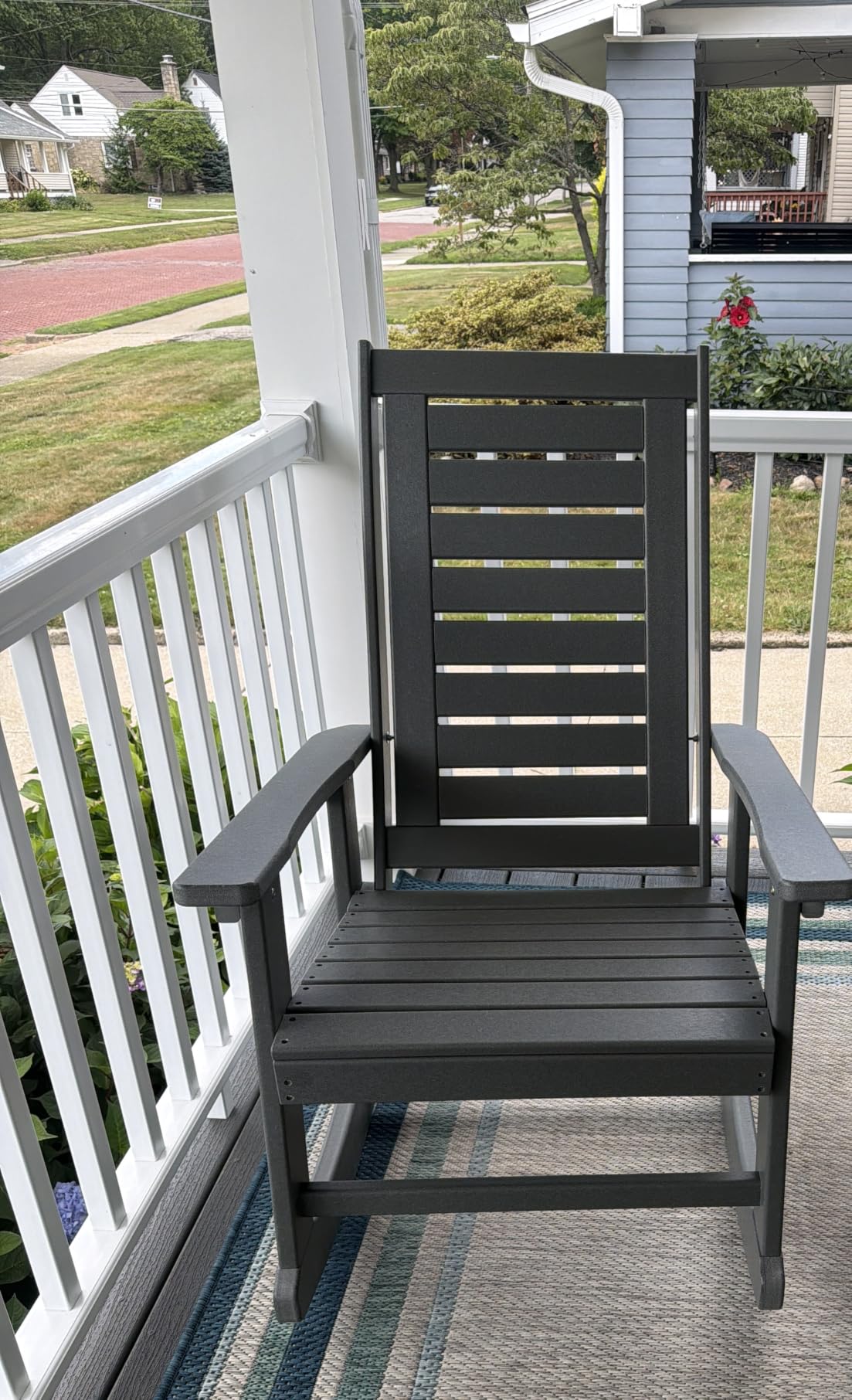 GREENVINES Outdoor Rocking Chairs Set, 2 Rockers w/ 1 Side Table, Black customer photo 2