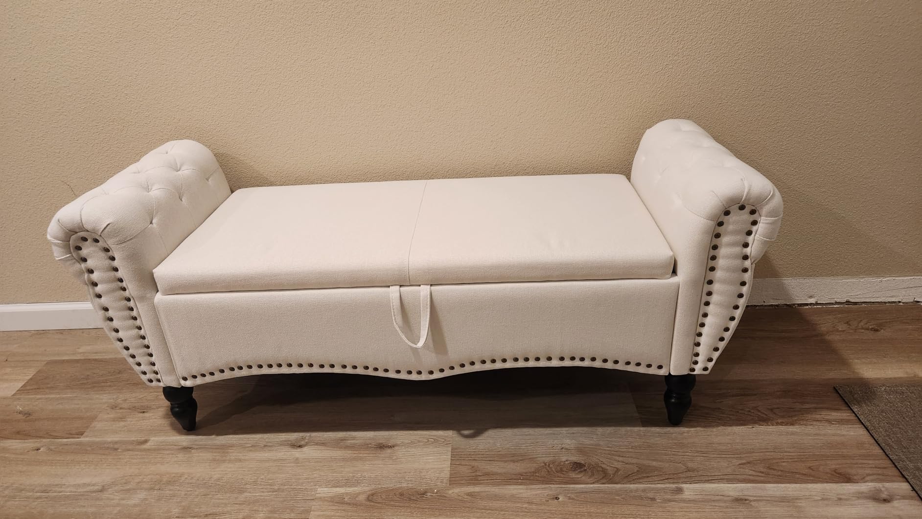 Furniliving 51” Storage Benches, End of Bed Bench with Button-Tufted Large Upholstered Storage Ottoman Linen Window Bench with Storage Shoe Cabinet Bench, for Bedroom, Entryway, Closet, Beige customer photo 1