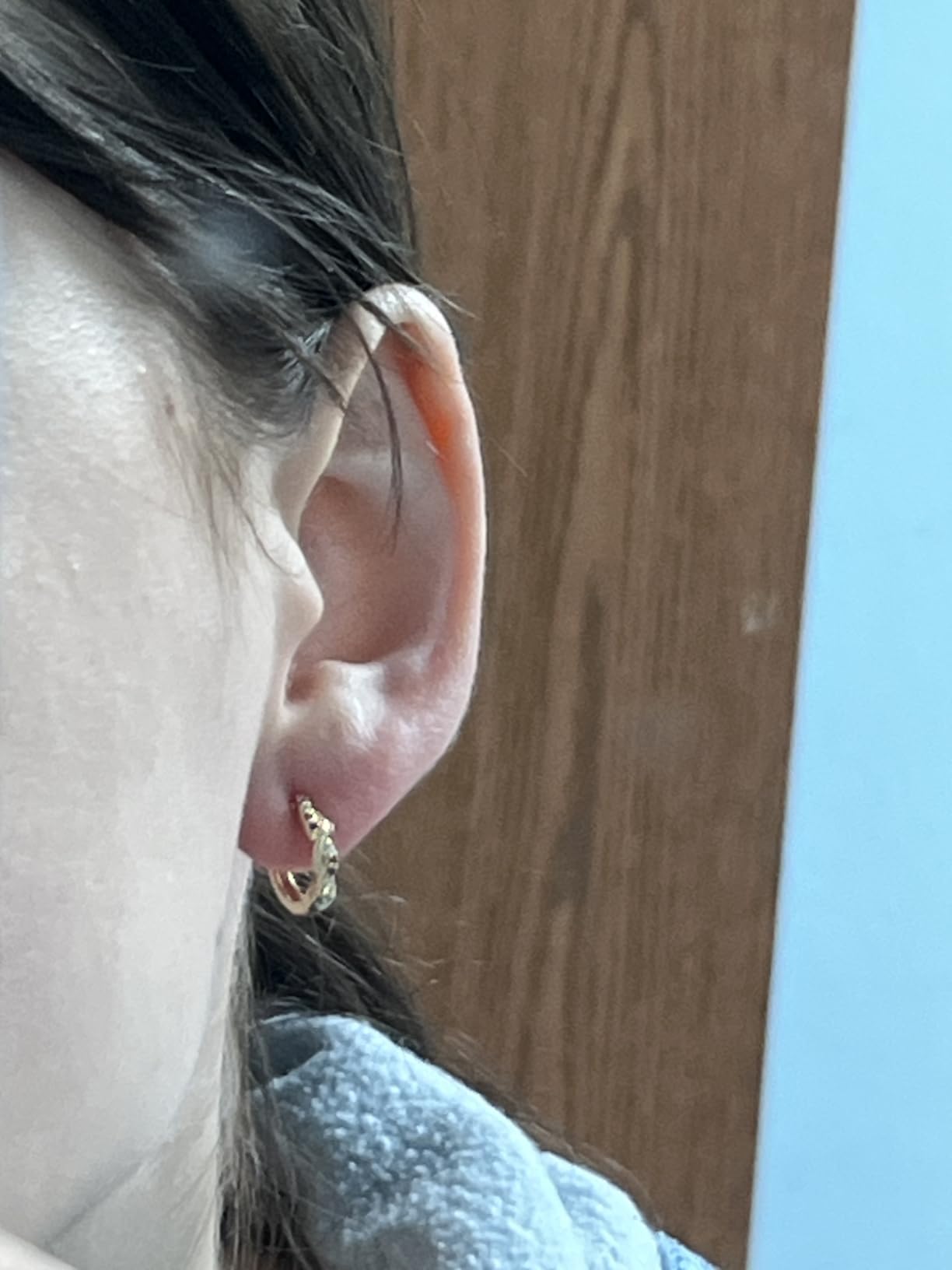 Inerney 14K Gold Plated Huggie Hoop Earrings for Women, Small Sterling Silver Earring Set Hypoallergenic Cartilage Helix Stacks, Mini Dainty Cute Trendy Birthstone Jewelry Gift for Multiple Piercings customer photo 2
