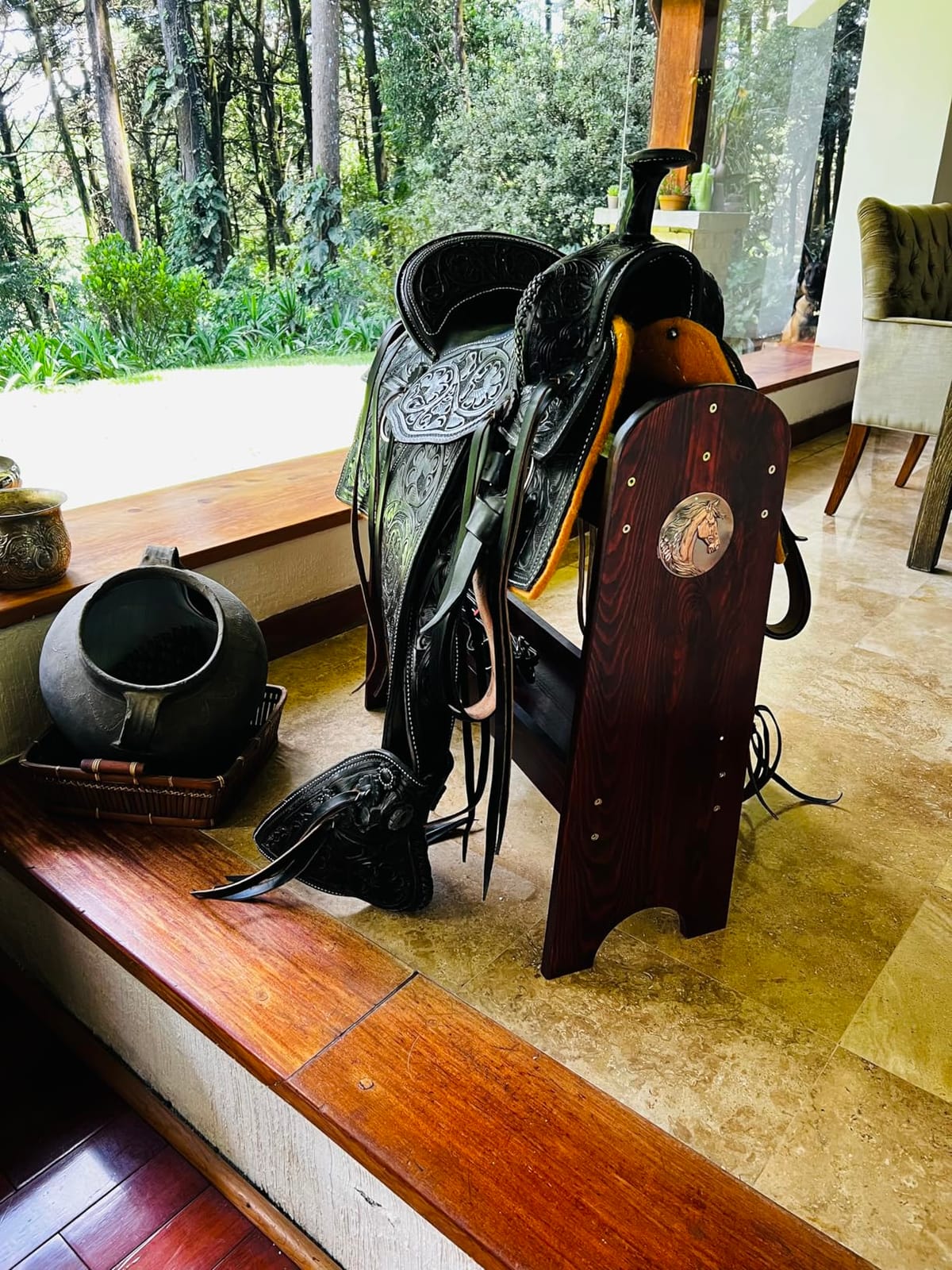 HOTCAN Pine Wood Saddle Rack | Ideal Saddle Stand for Horse Gear and Horse Tack Organizers | Suitable for Displaying Trophy Tack at Home | Compatible with English, Australian, Western Saddles (Walnut) customer photo 1