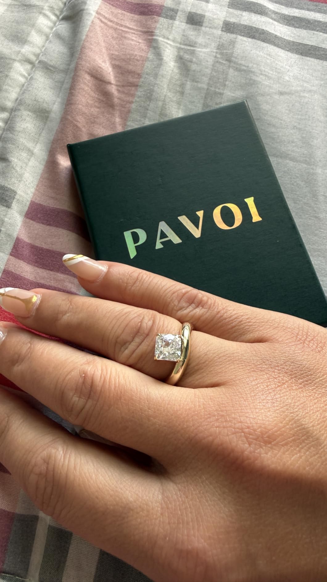 PAVOI 14K Gold Plated Wavy Engagement Ring for Women | Solitaire Cubic Zirconia Wedding Band & Promise Rings for Her | Trendy Fashion Jewelry customer photo 1