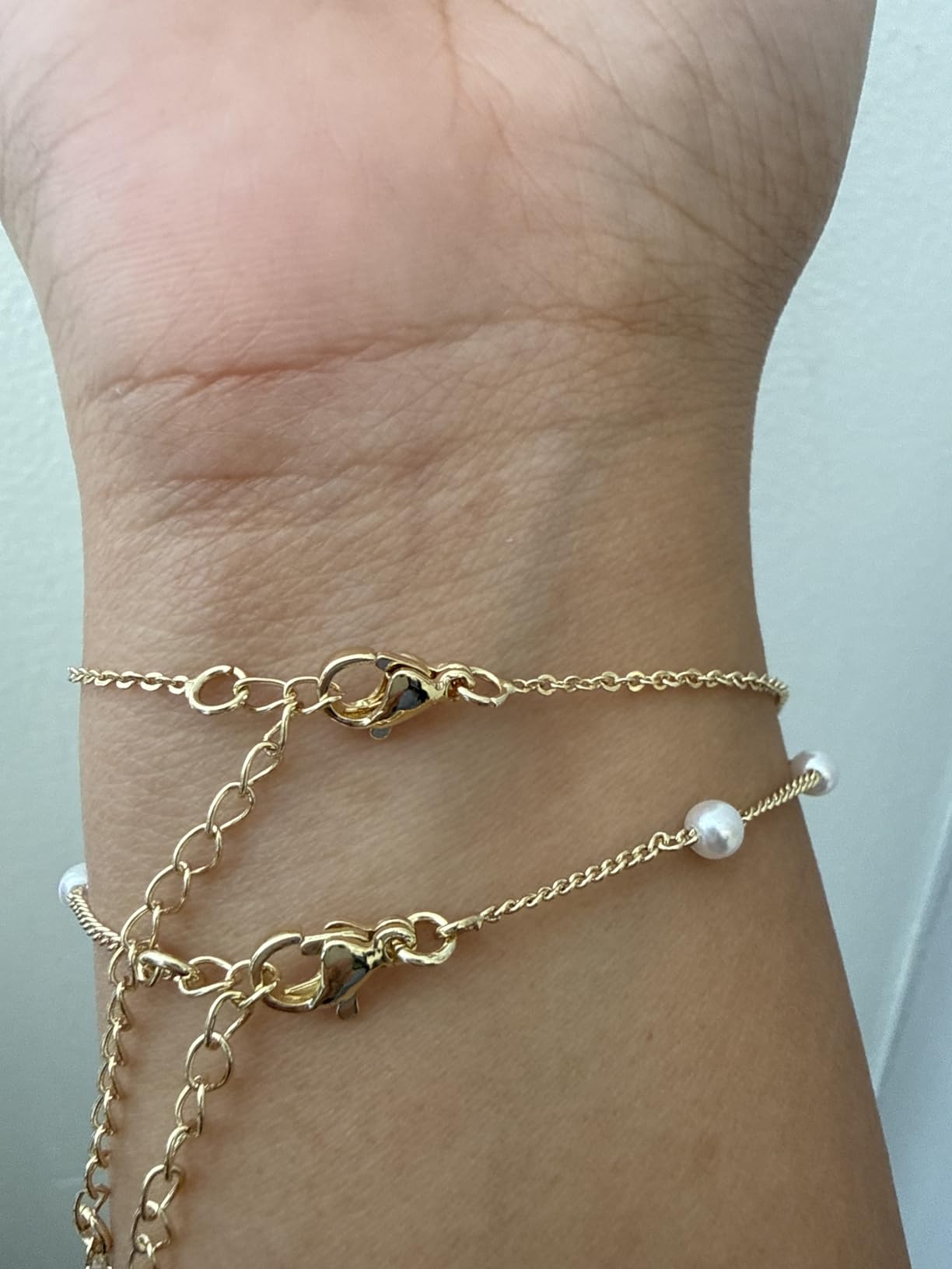Zeffy Gold Pearl Beaded Bracelet for Women, 14K Gold Plated Jewelry Set With Paperclip Link Chain, Trendy Stack Bracelets customer photo 1
