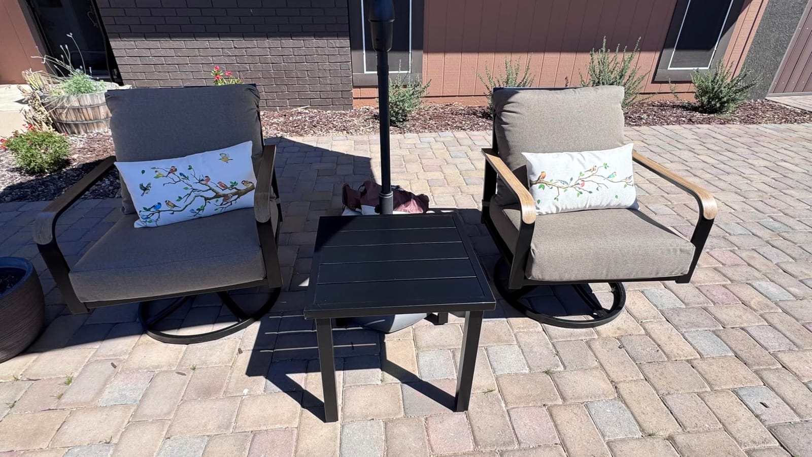 3 Piece Outdoor Bistro Set, Swivel Rocking Chairs with 6 inch Thick Cushion customer photo 1