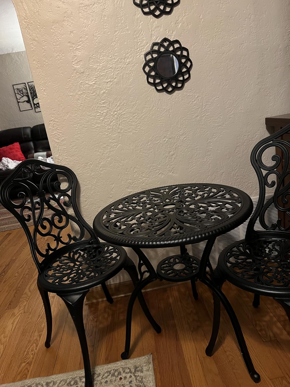 NUU GARDEN 3 Piece Bistro Set Outdoor, All Weather Cast Aluminum Patio Bistro Sets Patio Table and Chairs Set of 2 with Umbrella Hole for Yard and Balcony, Black, Butterfly Backrest customer photo 2