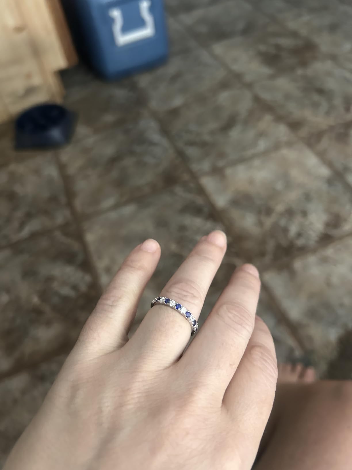 Birthstone Rings Eternity Band 925 Sterling Silver/Yellow Gold-Plated Created Gemstone Stackable Wedding Band 2.7mm Thin Half Eternity Rings for Women Size 6 to 10 customer photo 2