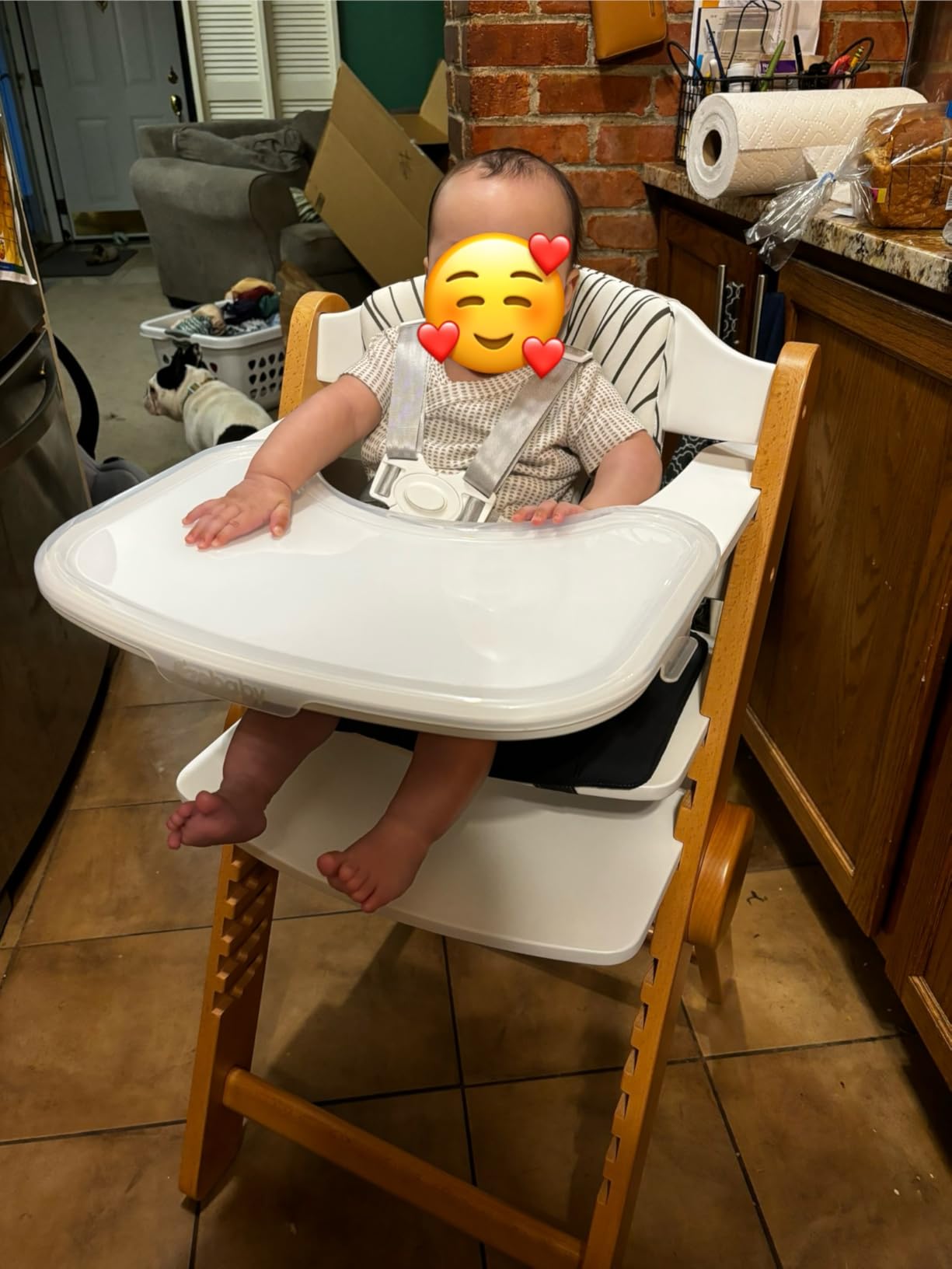 Ezebaby Foldable Wooden High Chair, No-Tools Adjustable Baby High Chair for Toddlers to Adult, Space-Saving Space Highchairs with Double Tray & Washable Cushion (Modern White) customer photo 1