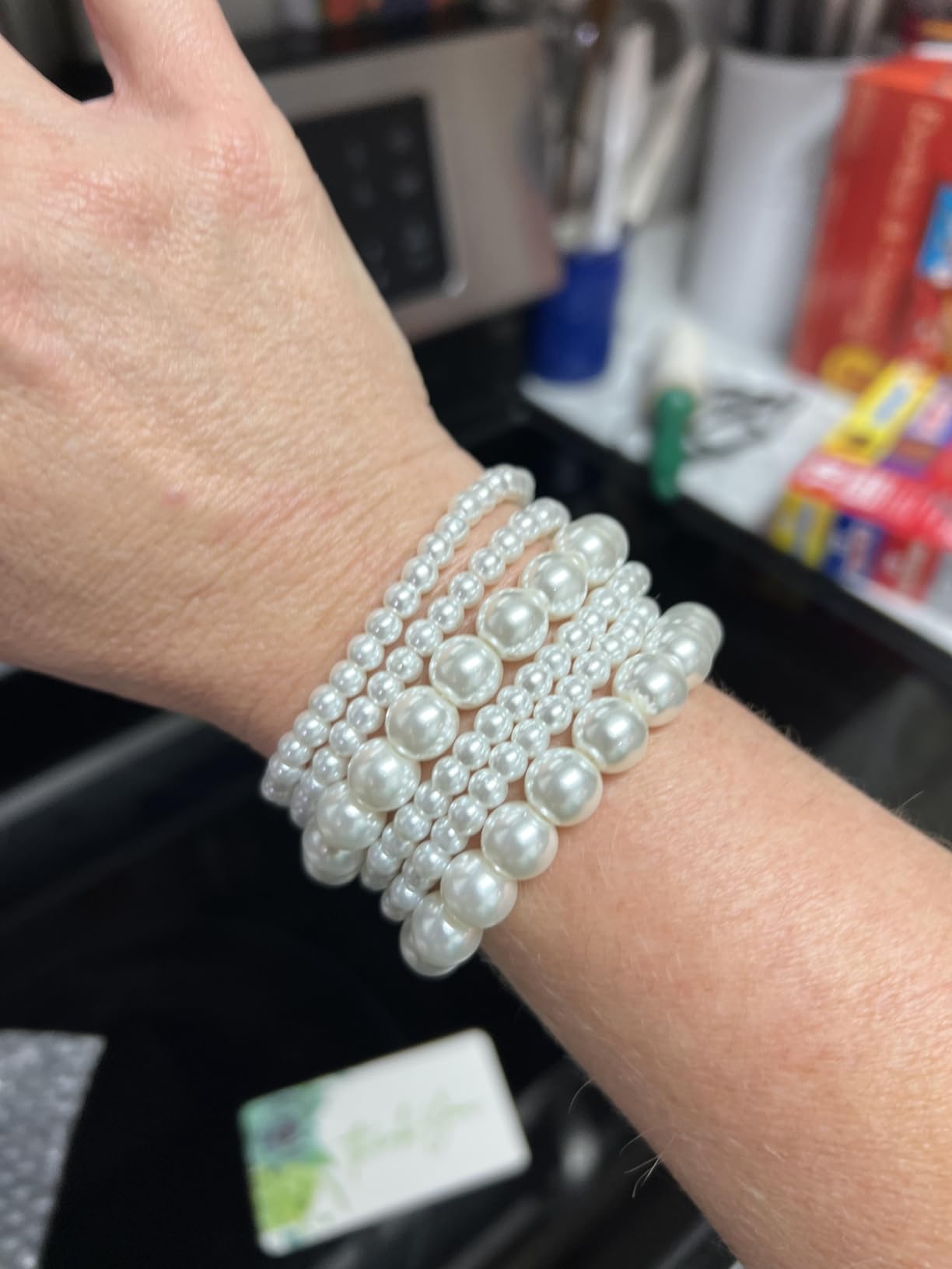 6 Pack Pearls Bracelets for Women Pearls Bracelets Set Boho Jewelry for Halloween Prom Party Christmas Gift customer photo 2