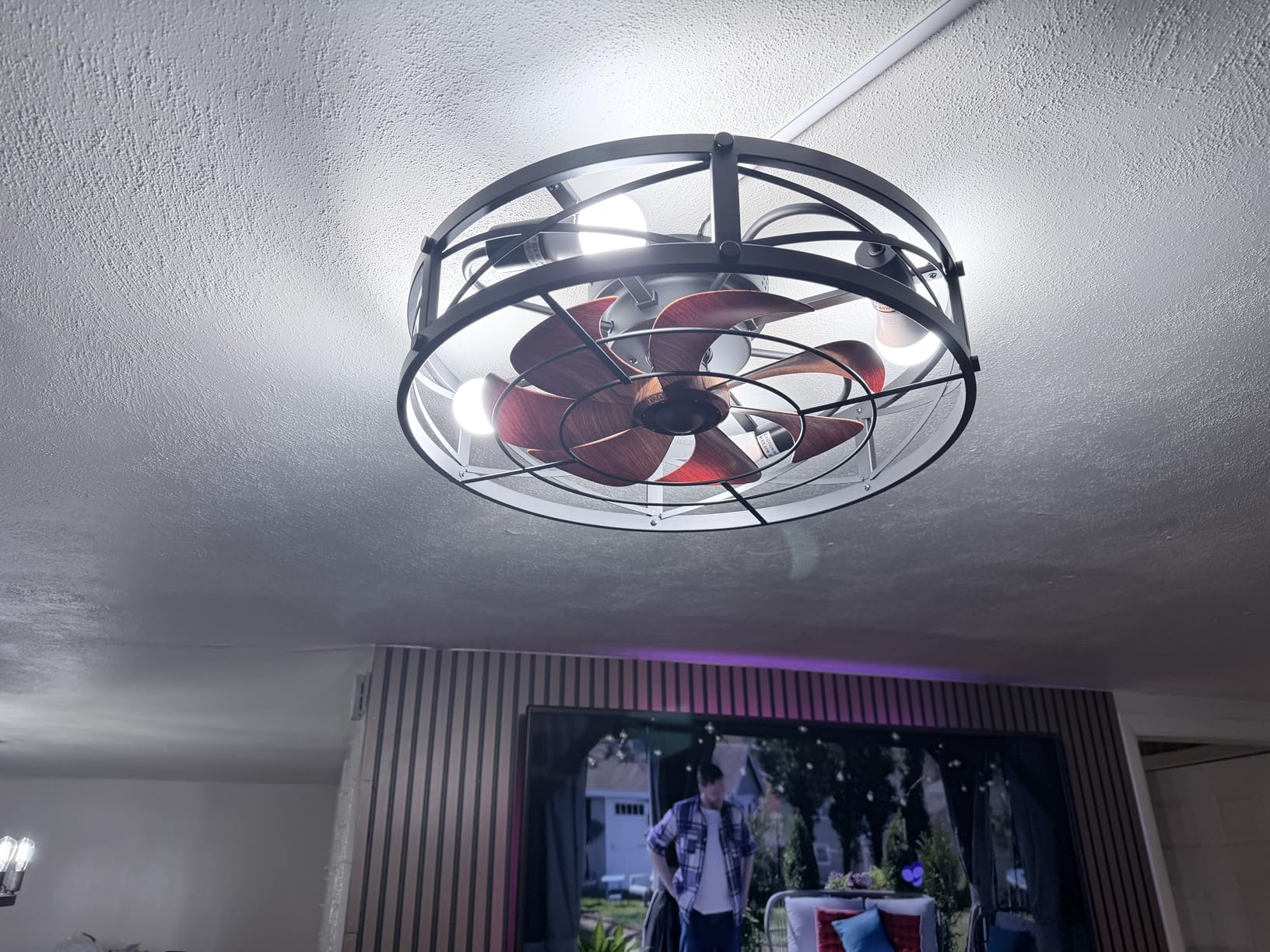 SHLUCE Caged Ceiling Fan with Light and Remote, Farmhouse Fandelier customer photo 2