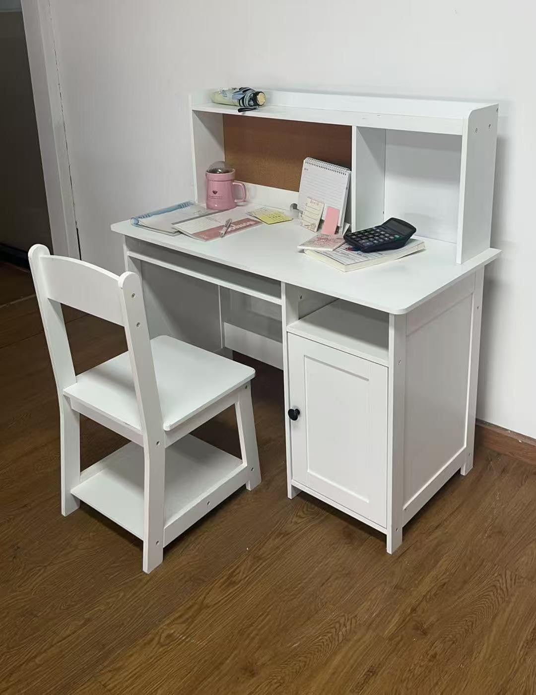 TaoHFE Kids Desk and Chair Set, Kids Desk Chair with Storage, White customer photo 2