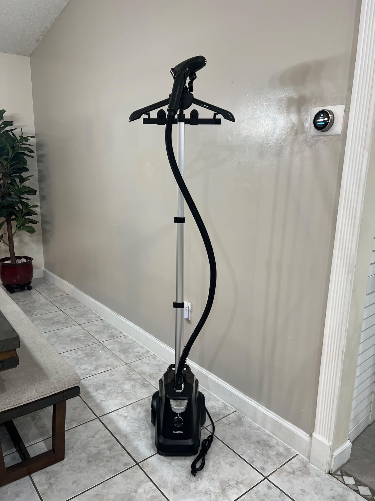 True & Tidy® Heavy-Duty Commercial Industrial Standing Garment Steamer for Clothes, 1800 watts, XL 3L water tank 90+ mins of Steam 3 Steam Settings, Step On/Off Control, Wheels for Easy Movement customer photo 1