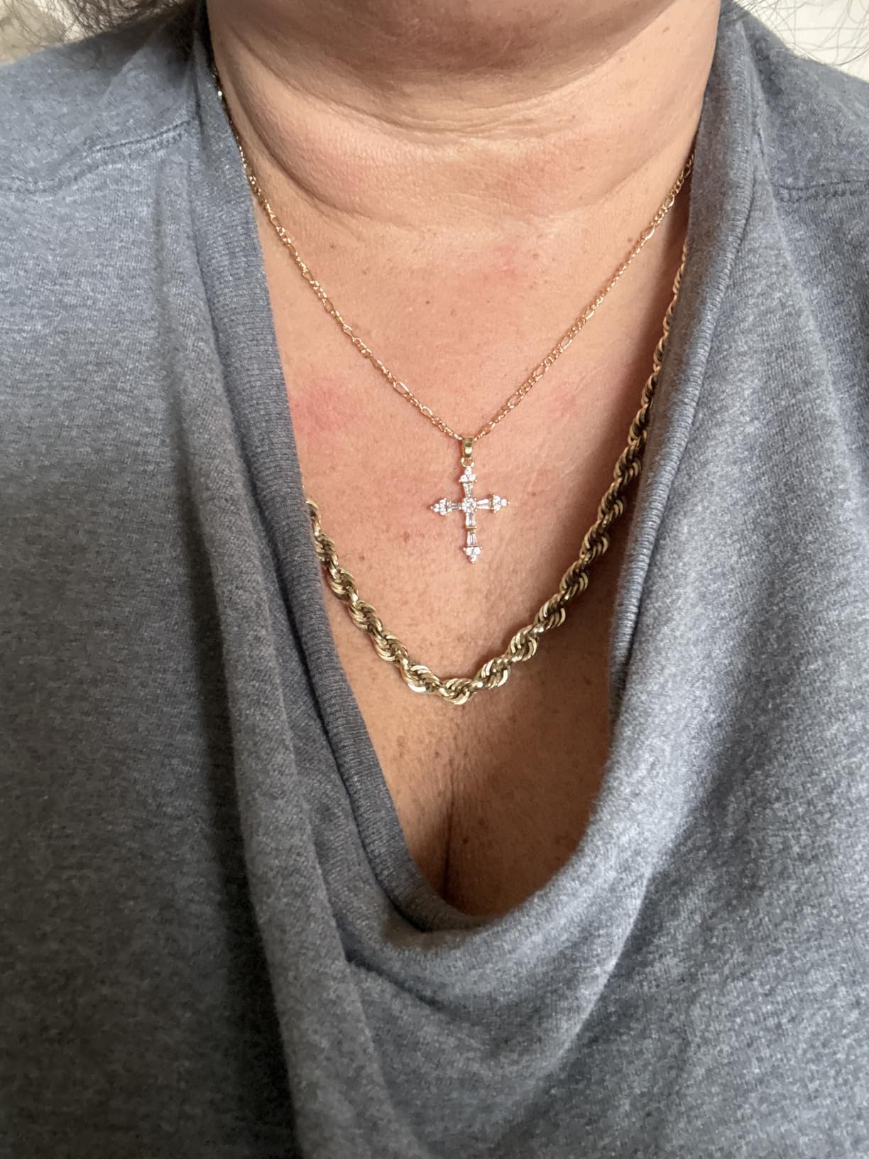 Cross Necklace for Women,14K Gold Plated Cross Pendant Necklace Jewelry | Dainty Gold Cross Charm Necklaces,Box Figaro Beads Chain,Non Tarnish Trendy Christian Faith Jewelry,Small Simple Cute Gifts customer photo 1