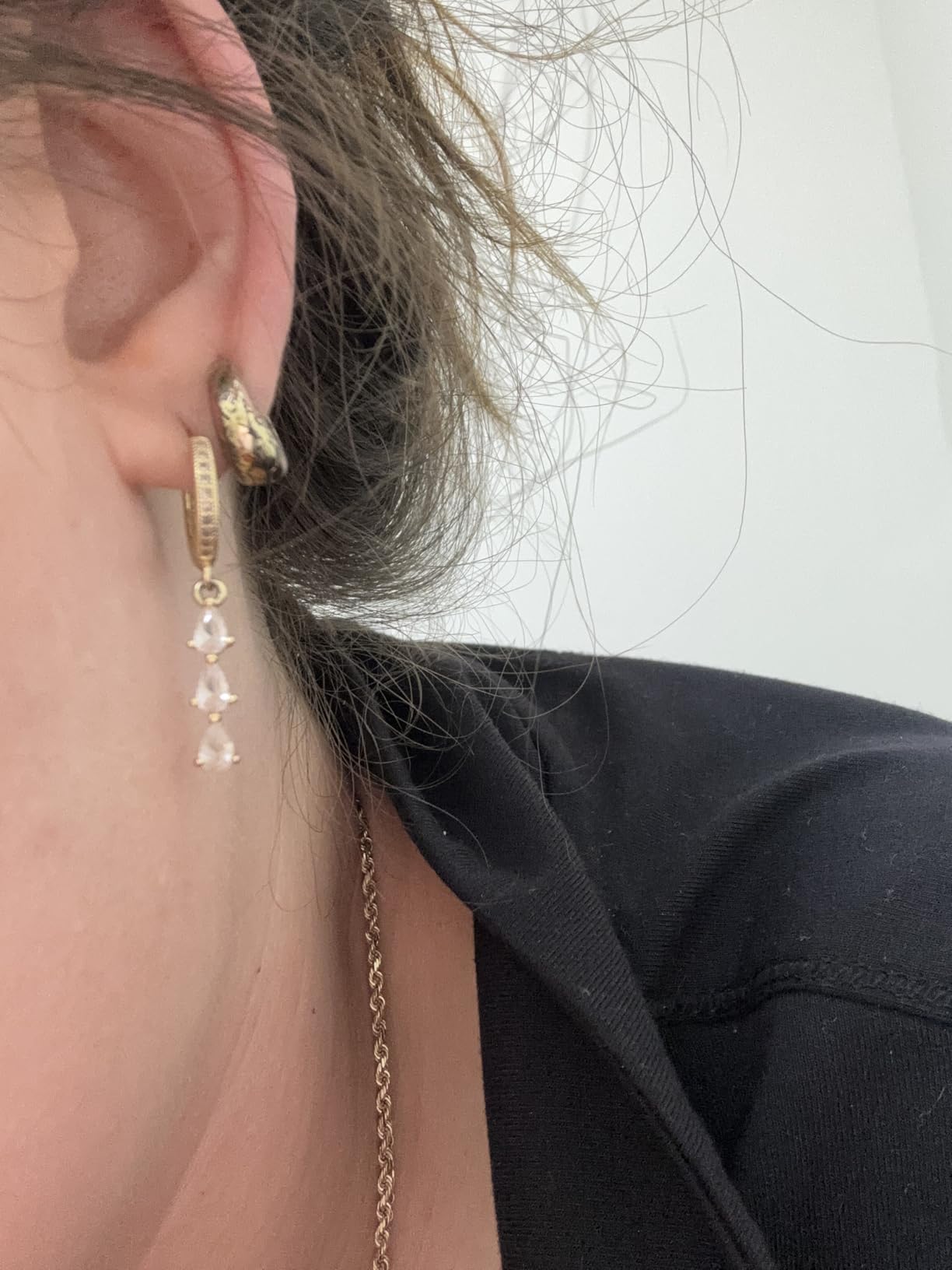 Gold Earrings for Women,Dainty Dangle Earring 14K Gold Plated Statement Drop Dangle Earrings for Women Trendy Hypoallergenic Long Huggie Hoop Earring Small Formal Prom Fashion Hoco Jewelry customer photo 2