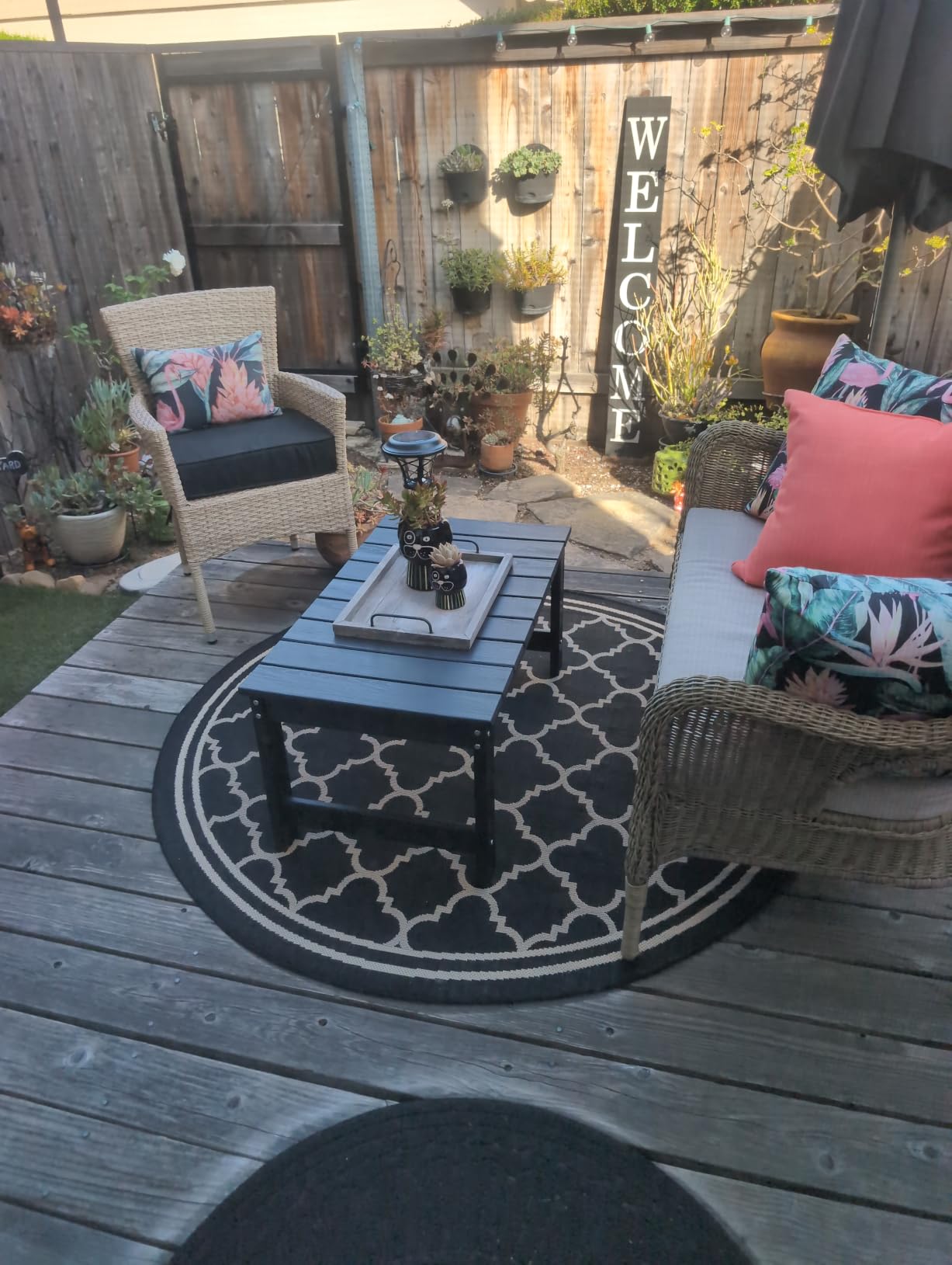 SERWALL HDPE Outdoor Coffee Table with Umbrella Hole, Black customer photo 1