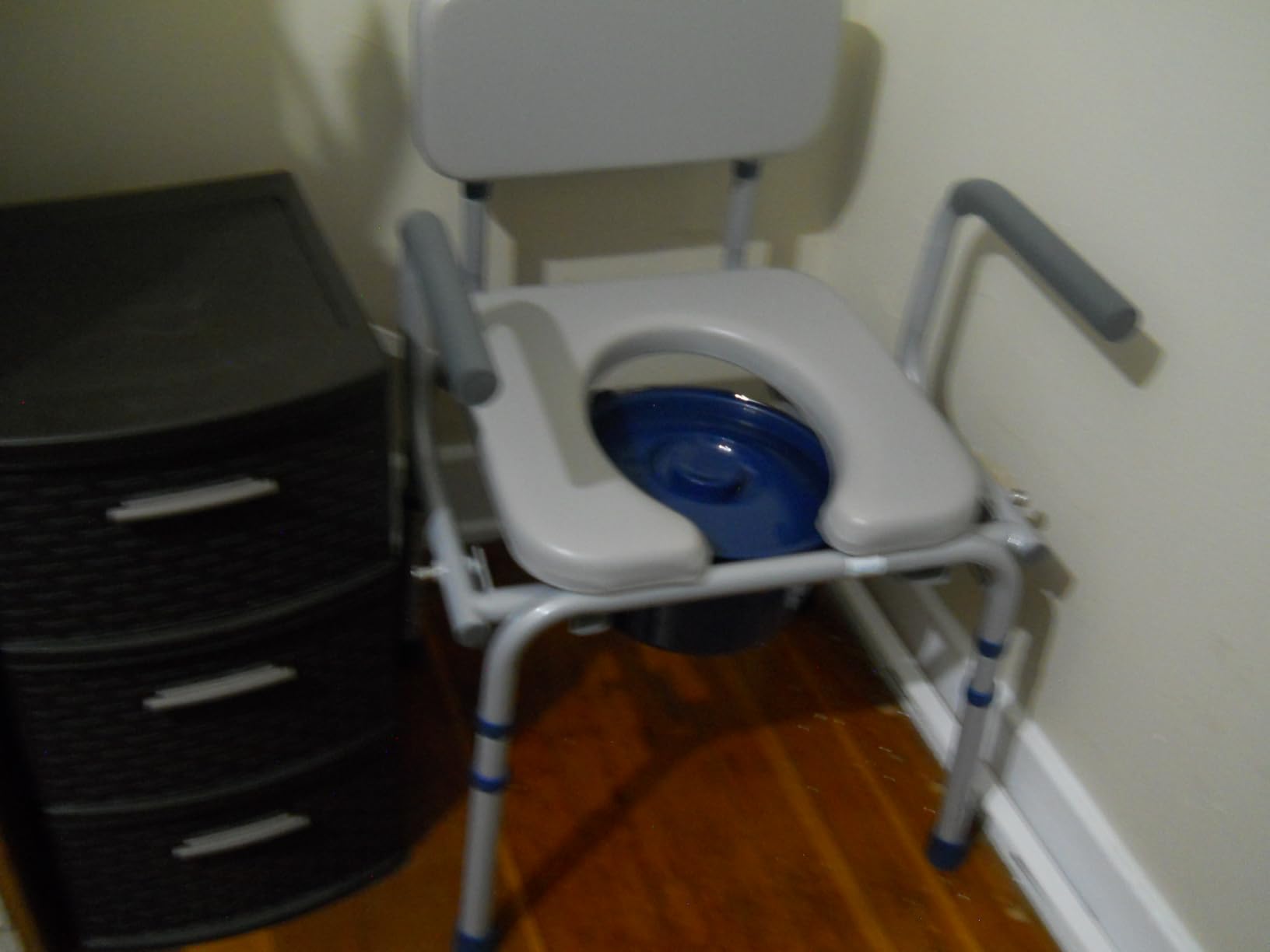 Loyoda Drop Arm Bedside Commode with Liners, Padded Seat & Backrest (Blue) customer photo 1