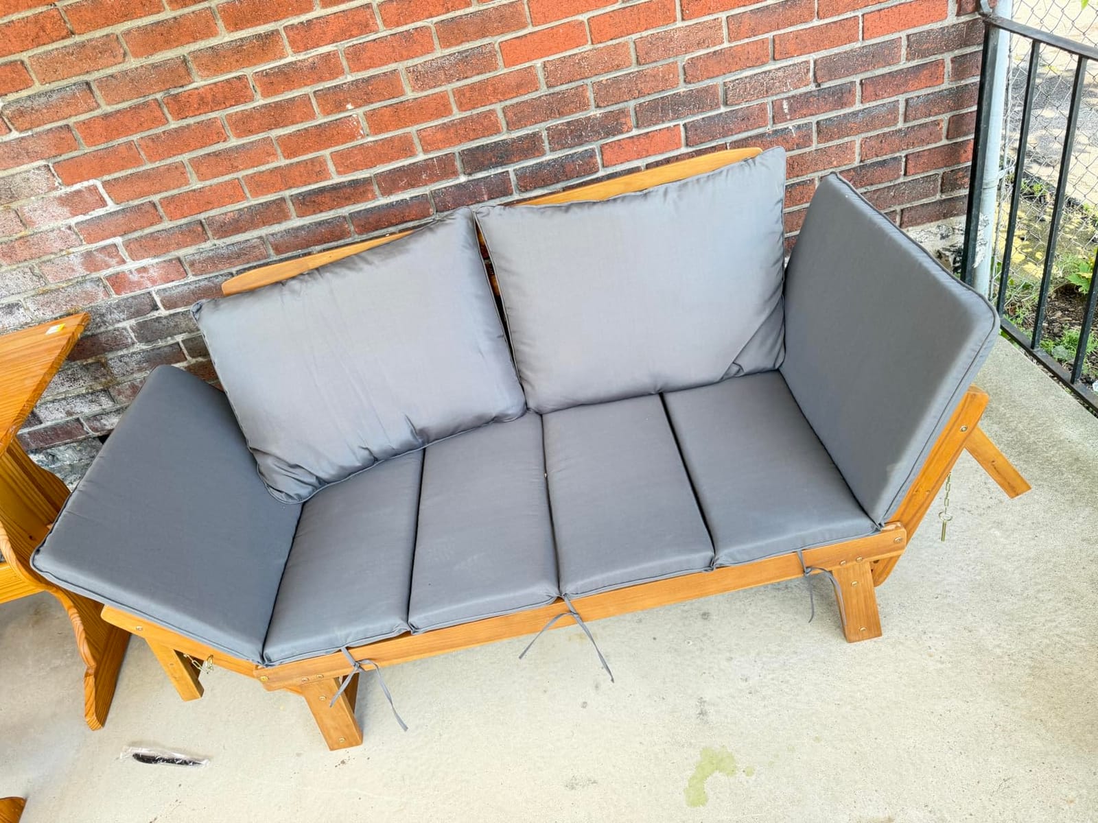 Devoko Outdoor Couch Acacia Wood Outdoor Sofa Balcony Furniture (White) | Adjustable Armrests Outdoor Furniture, Convertible Patio Couch with Removable Cushions & Pillows for Patio, Porch, Poolside customer photo 1