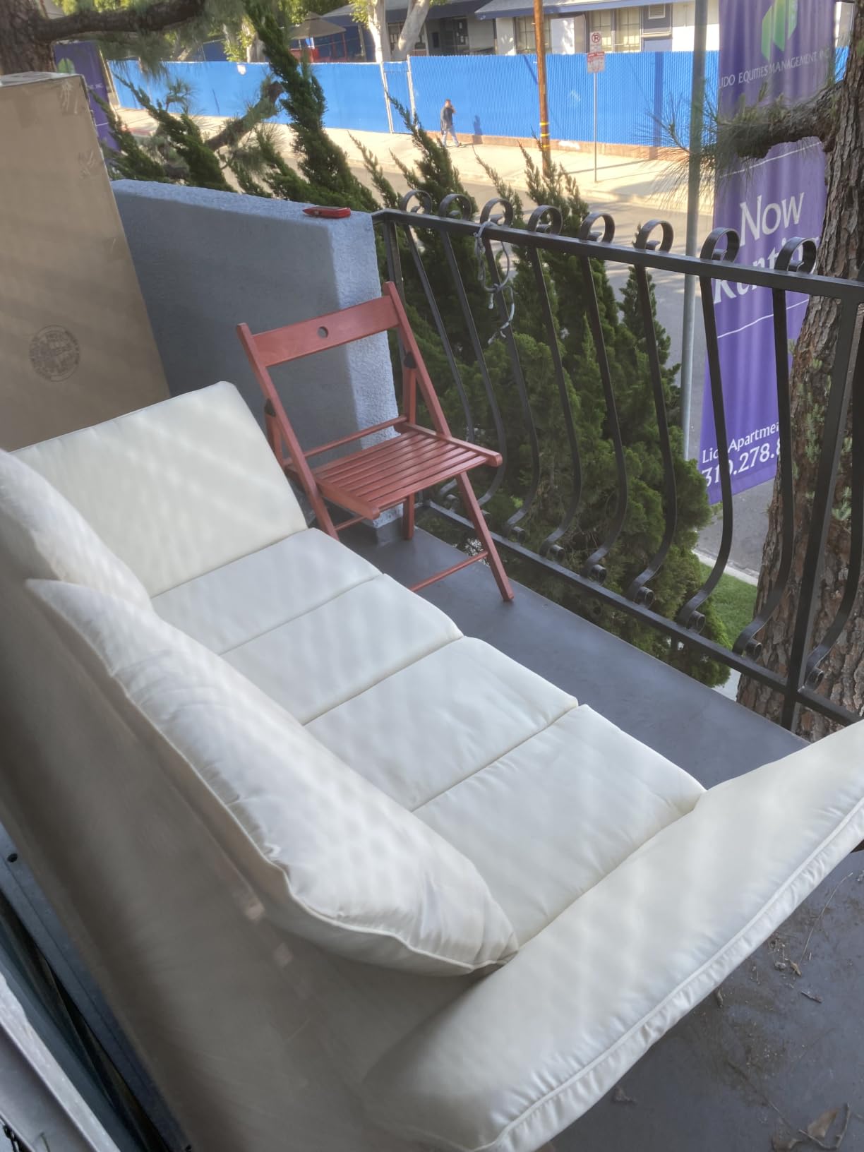 Devoko Outdoor Couch Acacia Wood Outdoor Sofa Balcony Furniture (White) | Adjustable Armrests Outdoor Furniture, Convertible Patio Couch with Removable Cushions & Pillows for Patio, Porch, Poolside customer photo 2