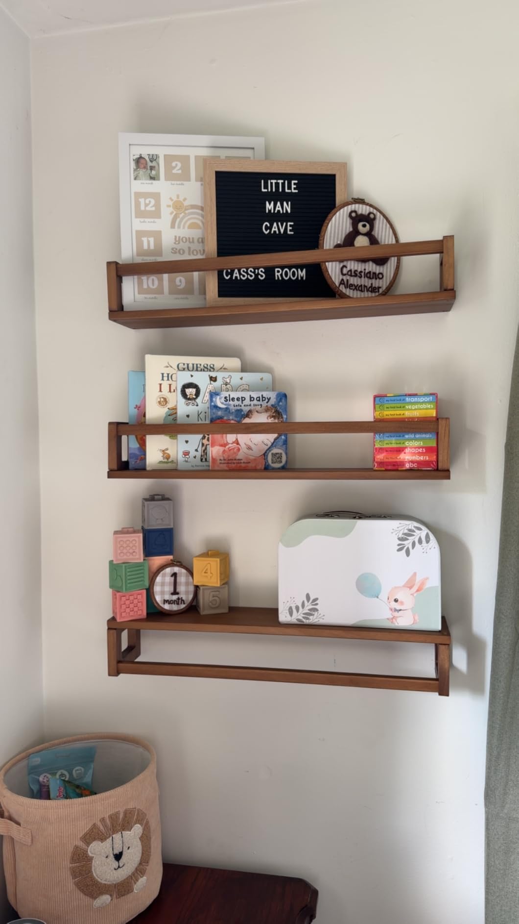 3Pack Nursery Book Shelves, Solid Wood Floatingshelf for Wall, Walnut Brown customer photo 2