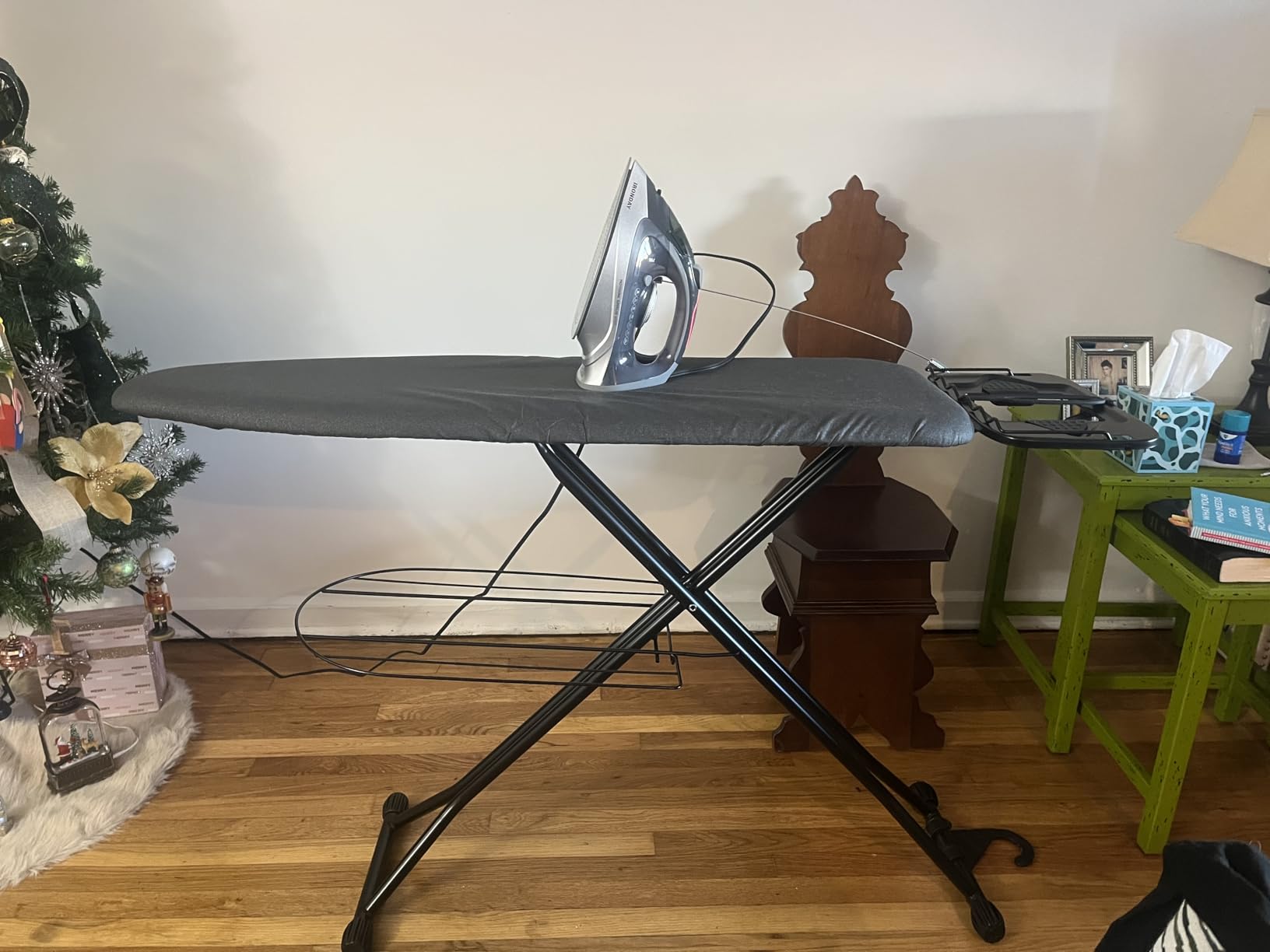 KINGBOARD Multi Functional Ironing Board with Clothes Shelf and Cord Holder | 13 x 43 inchs, Foldable Compact designed with hook for Space Saving, Iron Rest, Large Heavy Duty, with Storage Tray customer photo 2