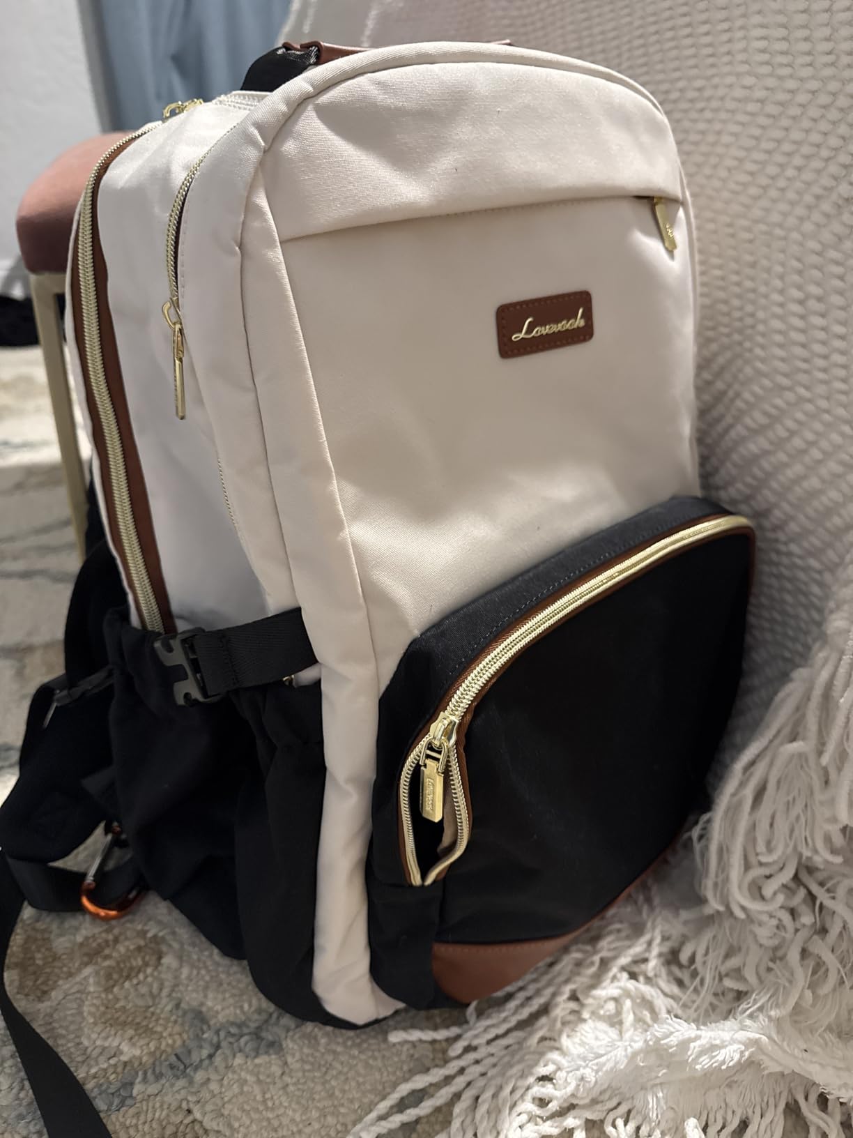 LOVEVOOK Laptop Backpack for Women with Pouch Pocket for Large Capacity Cup,15.6 Inch Laptop Computer Bag Travel Backpack Purse,Waterproof Work Business Backpack College Teacher Bags,Beige-Black-Brown customer photo 2