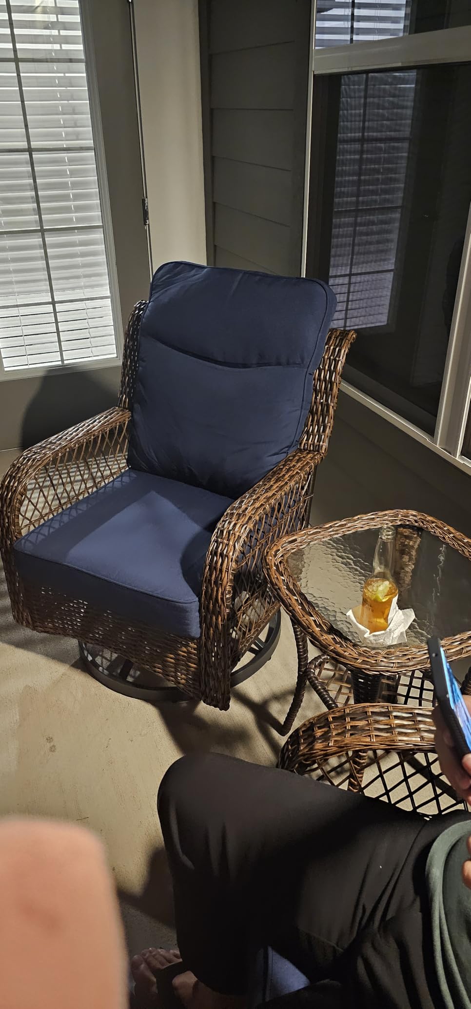 PIZZELLO 3 Pieces Outdoor Swivel Rocker Chairs with Rattan Side Table customer photo 1