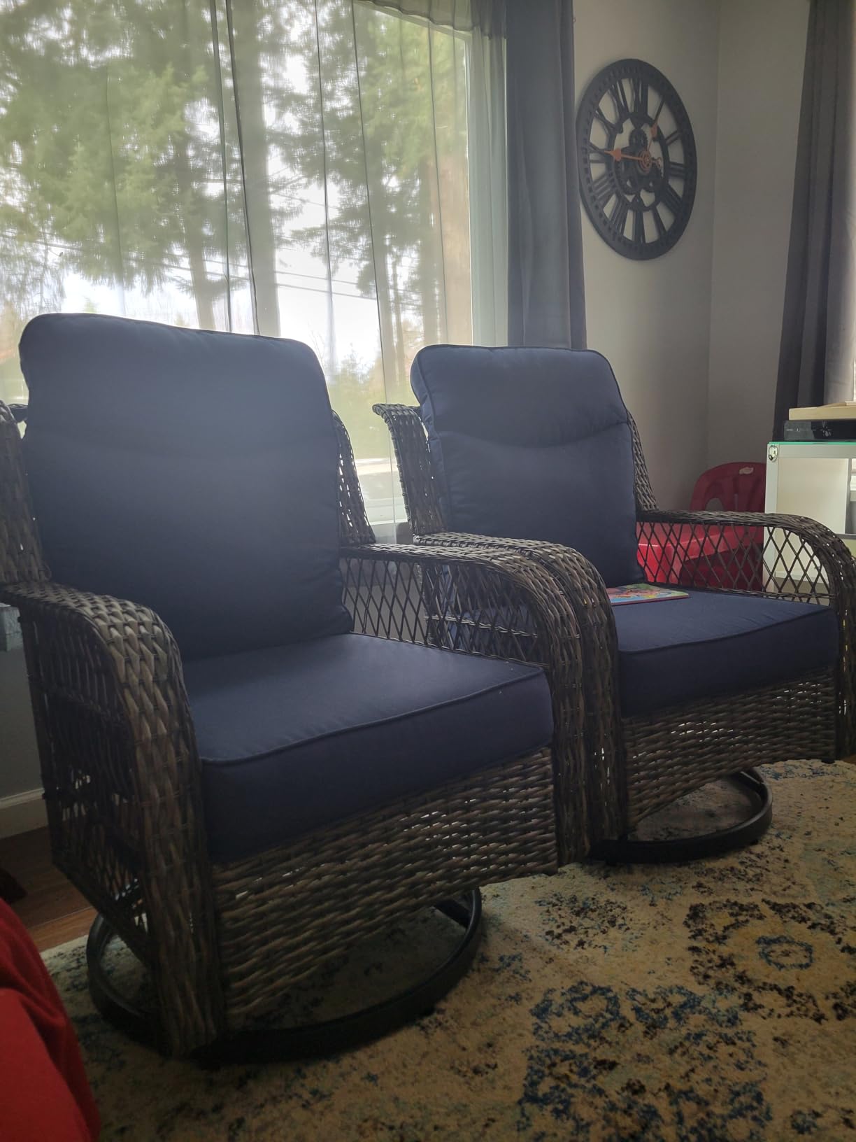 PIZZELLO 3 Pieces Outdoor Swivel Rocker Chairs with Rattan Side Table customer photo 2