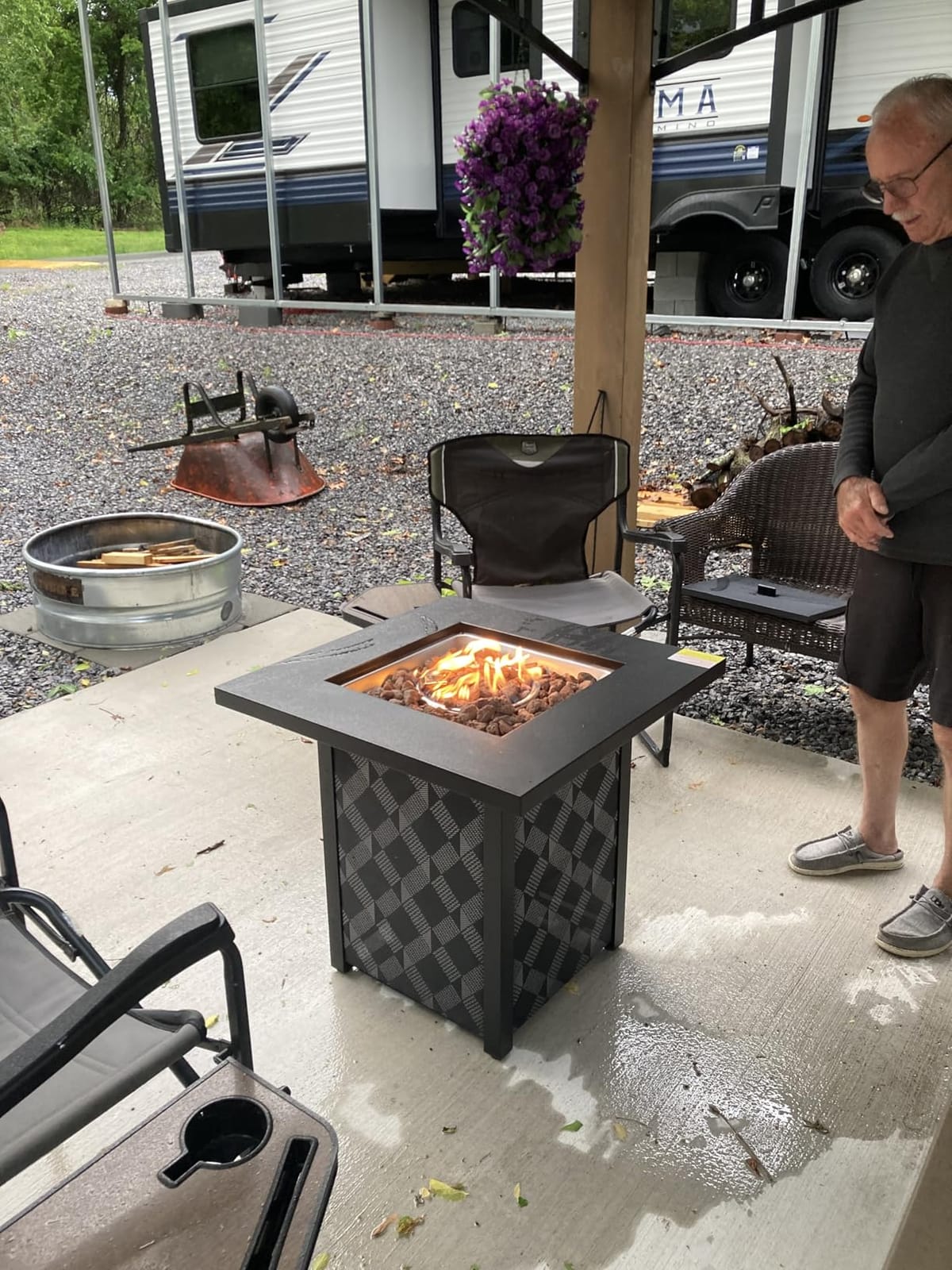 Ciays 43″ Fire Pit Table with Glass Beads & Lid, CSA-Certified Gas Fire Pit with Cup Holders, Hanging Shelf & Nylon Cover, Large Outdoor Fire Pit for Patio/Porch/Deck, 60,000 BTU Heat Output, CIFPT9B customer photo 2