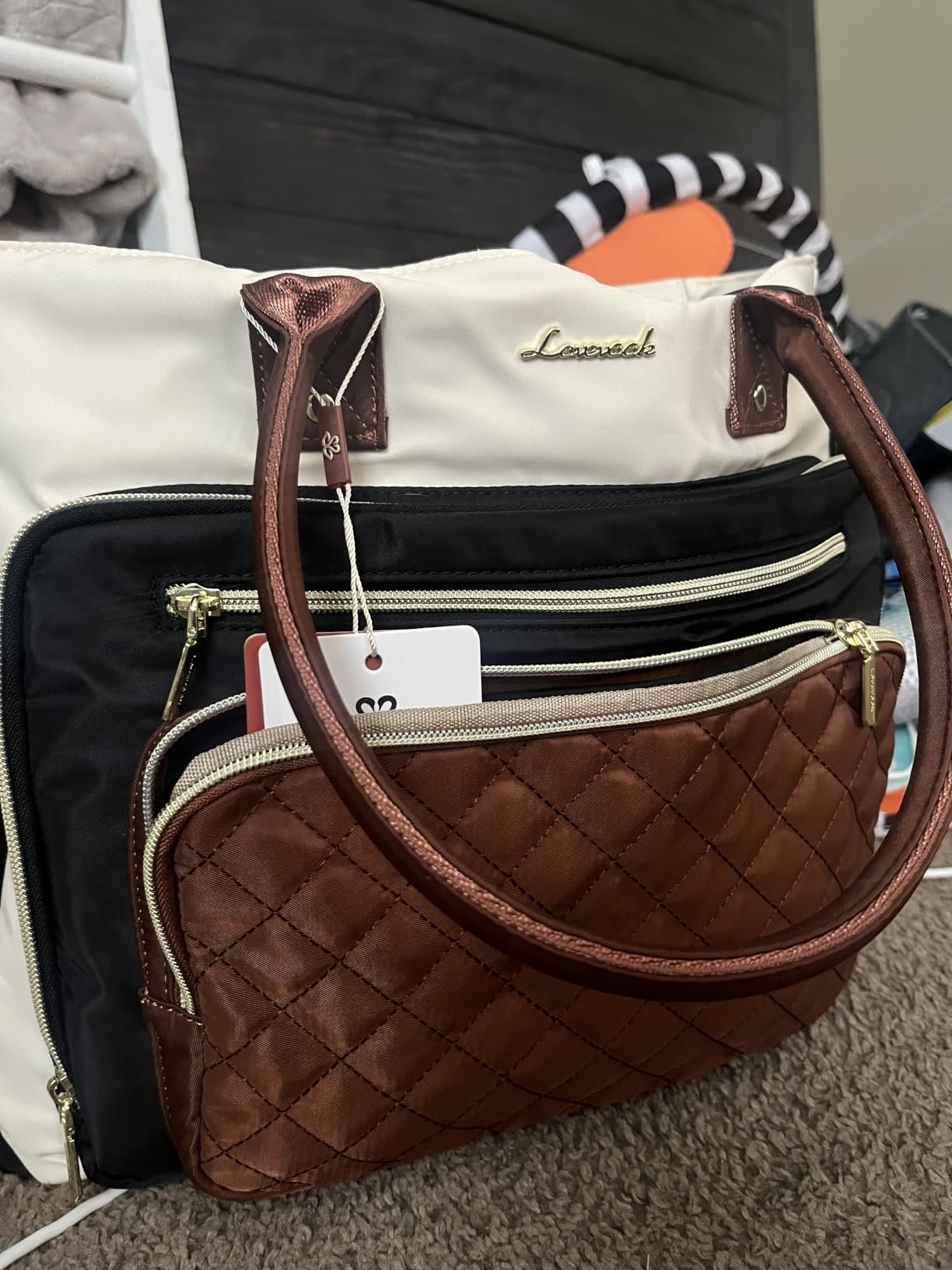 LOVEVOOK Teacher Tote Bag for Women Work, Laptop Bag With Large Cup Holder, Nurse Bags Professional Briefcase Business Computer Purses Bible Handbag Gifts, Black-Beige-Brown, 15.6 Inch customer photo 2