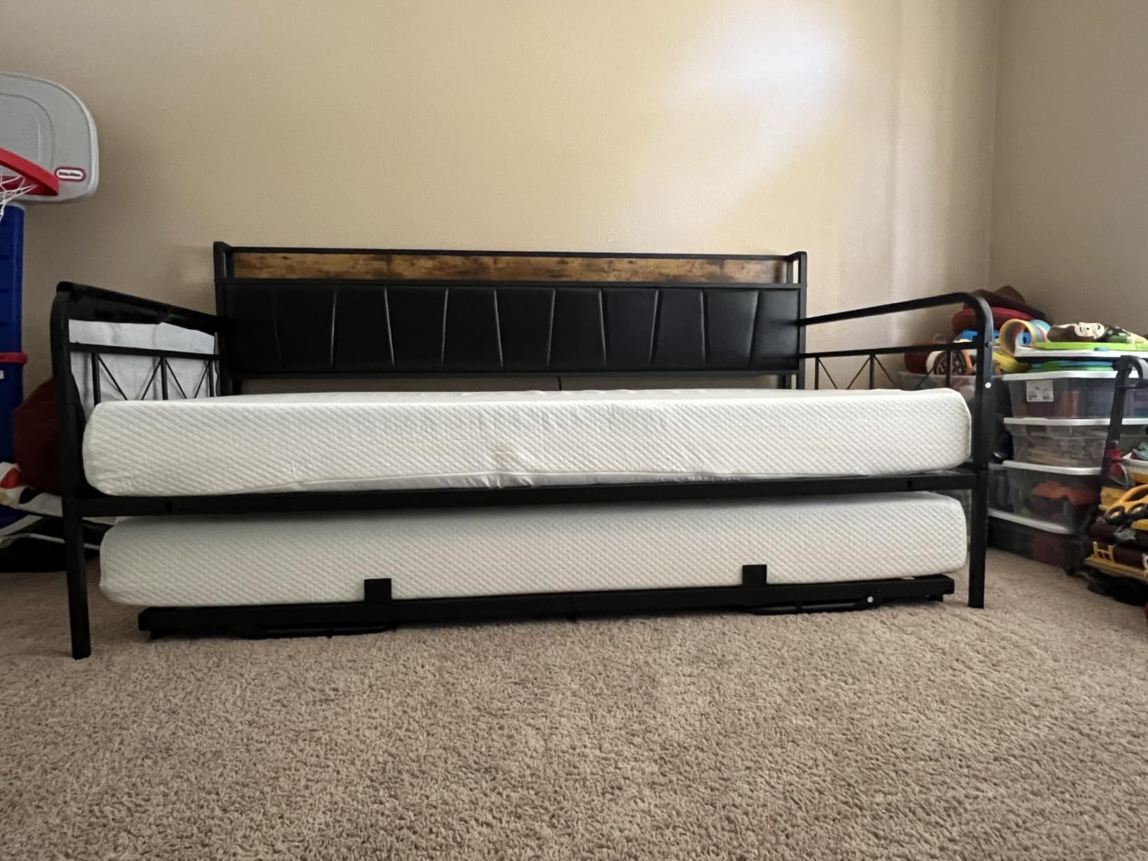 LIKIMIO Twin Daybed with Trundle, Twin Bed Frames, Grey/Brown customer photo 1