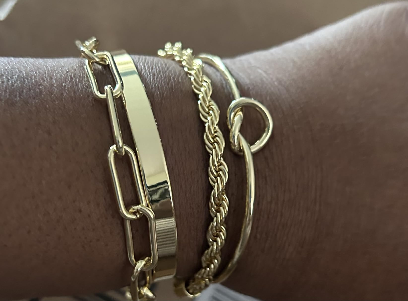 Gokeey Gold Bracelets Set for Women Non Tarnish, Waterproof 14K Gold Plated Sterling Silver Chunky Cuff Bracelet Stackable Gold Bangles Bracelet for Women Trendy Fashion Accessories Tie Knot Cuban Rope Paperclip Beaded Bracelet Stack Jewelry Mothers Day Gifts for Mom Birthday customer photo 1