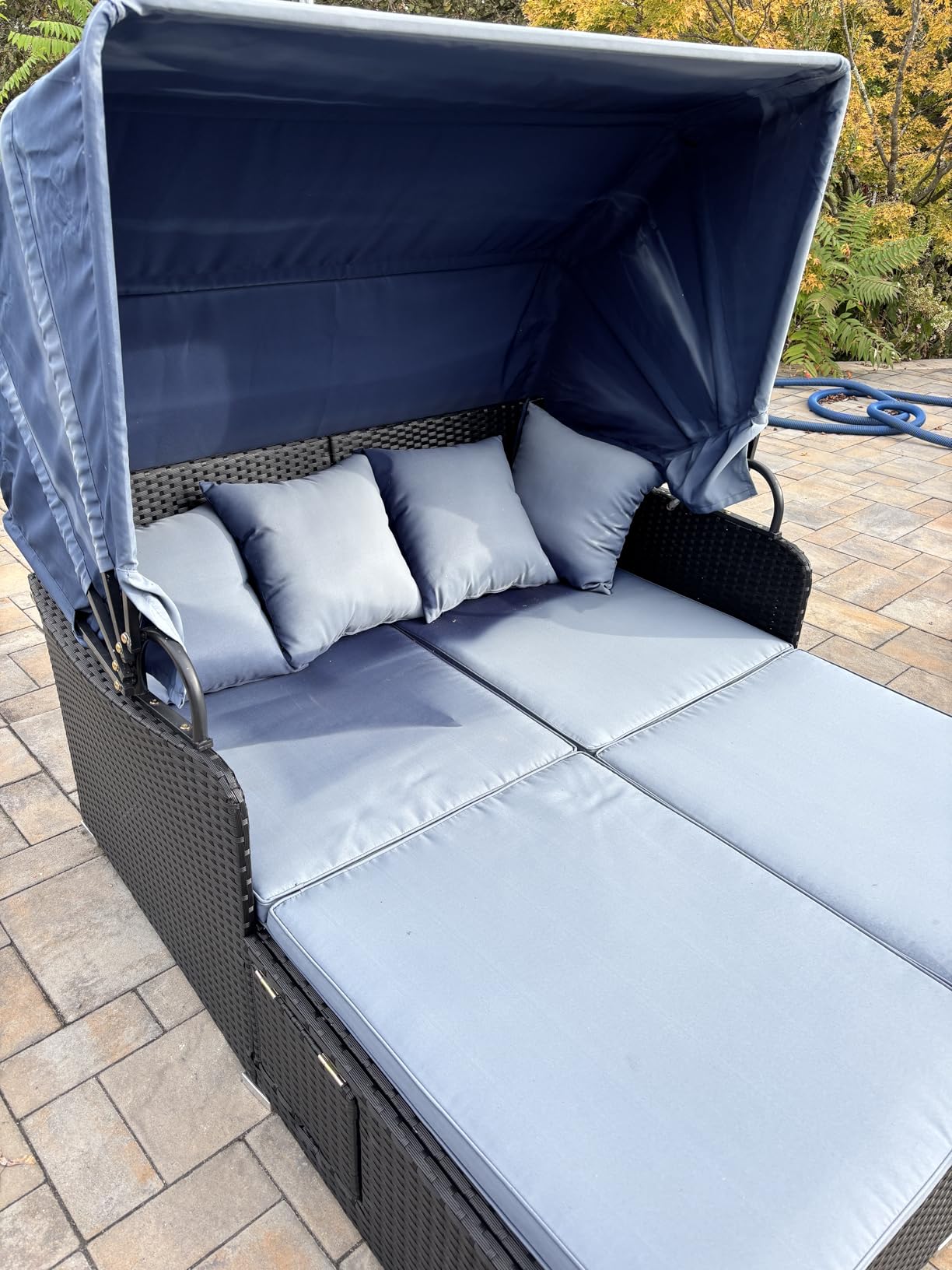 Moccha Outdoor Daybed with Retractable Canopy, Wicker Cabana with 2 Side Tables & Soft Cushions ,Hand-Woven PE Rattan Bed Lounger, Patio Sectional Furniture Set for Garden Backyard Porch (Beige) customer photo 1