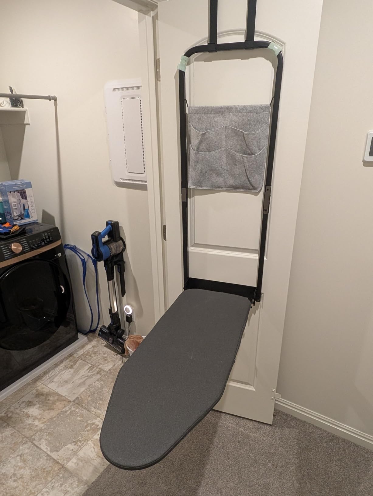 Seiritex Over the Door Ironing Board 14x42 inches with Iron Holder and Pocket Storage Bag, Hanging Iron Board for Home Laundry Room, Black customer photo 1