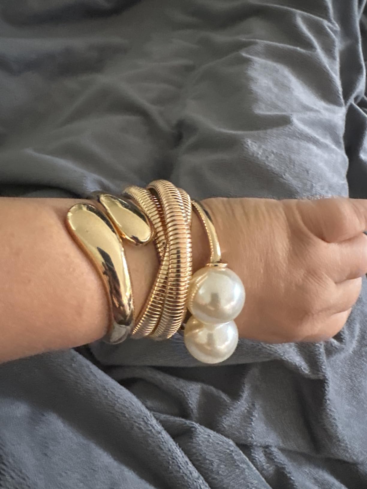 Chunky Gold Bangle Bracelets for Women, Dainty 14k Gold Plated Big Stackable Bangles Set, Trendy Statement Cuff Bracelet Stack Fashion Jewelry Gifts customer photo 2
