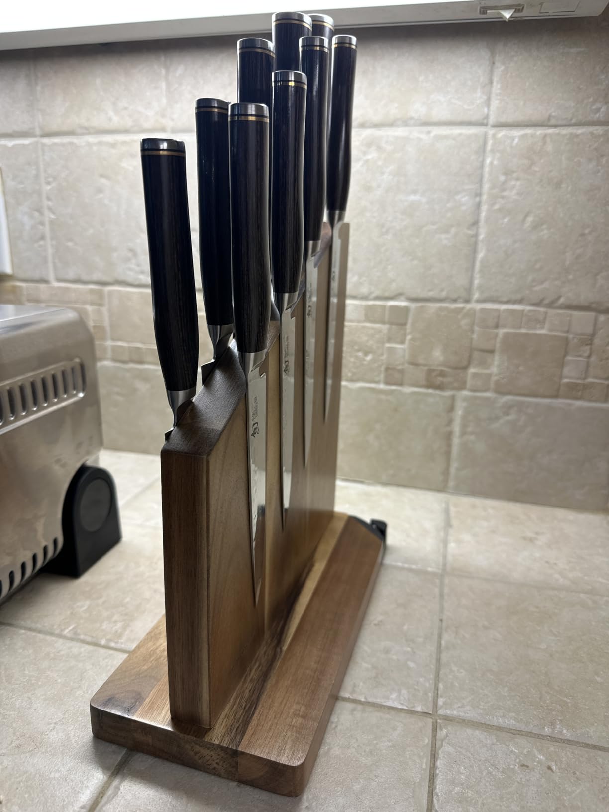 Gourmetop Magnetic Knife Block with Sharpener, Double Sided, Dark Acacia customer photo 2