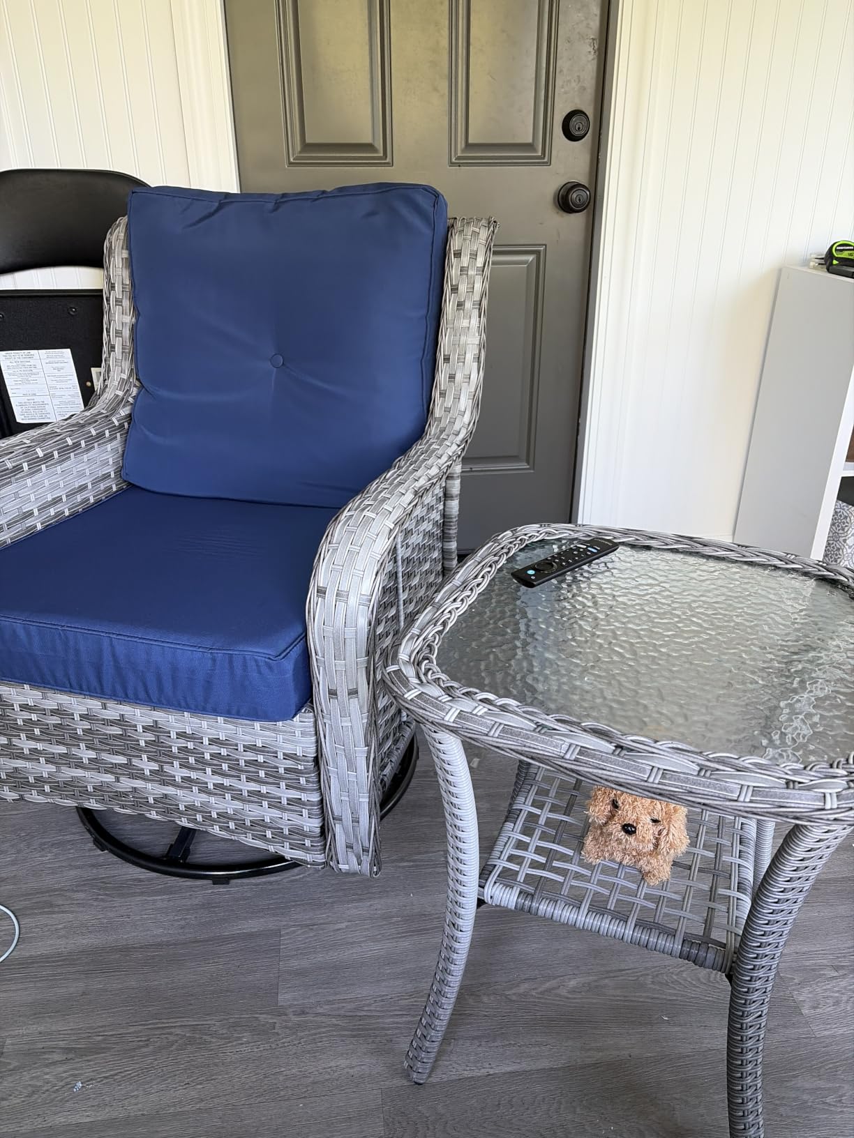 Wumiokio Patio Furniture Sets, 3 Pieces Wicker Outdoor Furniture - 360 Degree Swivel Rocking Chairs and Rattan Side Table for Garden,Porch,Backyard (Grey Wicker/Blue Cushion, 3PCS - Swivel Chairs) customer photo 2