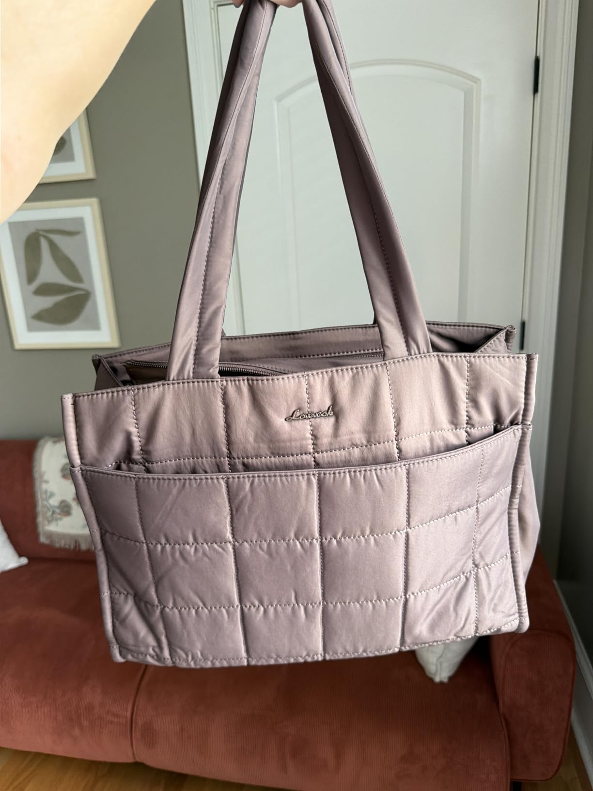 LOVEVOOK Tote Bag for Women, Puffer Work Handbag 15.6 Inch Laptop Purse for Nurse Teacher, Large Quilted Travel Tote Shoulder Bag with Zipper for College Office Clinical Gym, Black customer photo 1