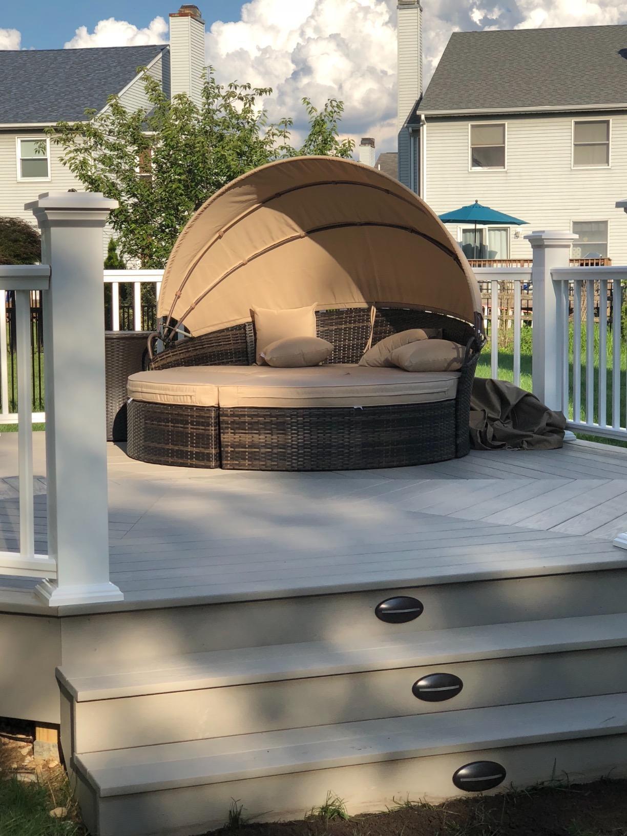 SUNCROWN Outdoor Patio Round Daybed with Retractable Canopy, Black Wicker Furniture Sectional Couch with Washable Cushions, Backyard, Porch customer photo 1