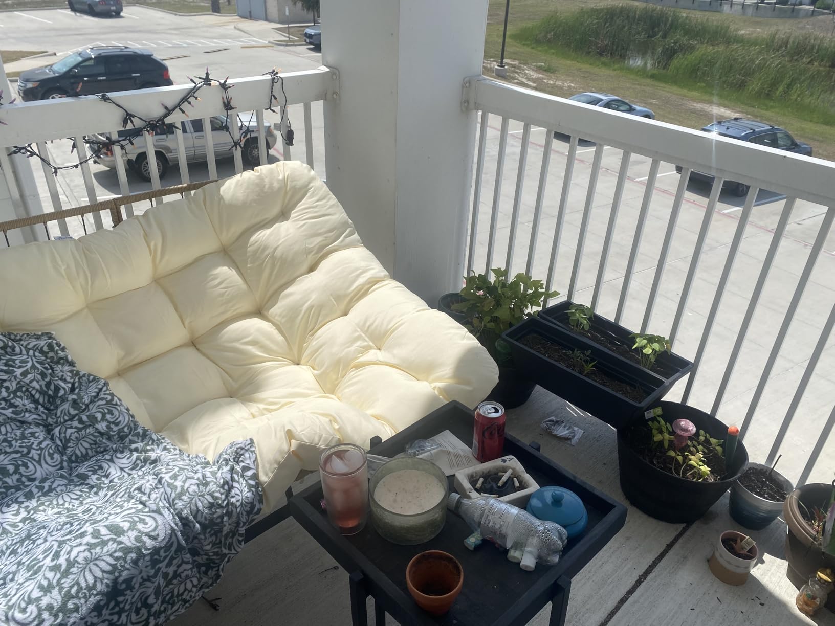 NICESOUL Double Wide Rocking Papasan Chair Outdoor Indoor for 2, PE Wicker Patio Rocking Chair with Cushion and Frame, Heavy Duty Big Comfy Lounge Chair for Porch, Balcony & Living Room, Grey customer photo 1