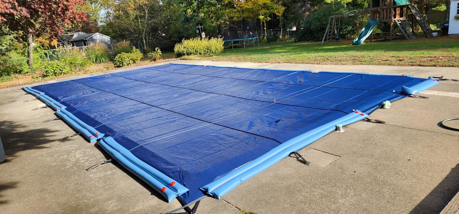 Pool Safety Cover for Inground Pools, Heavy-Duty Winter Pool Cover, Rectangle Mesh/Solid Swimming Pool Covers, Triple Stitched for High Strength & UV Protection,Blue customer photo 2