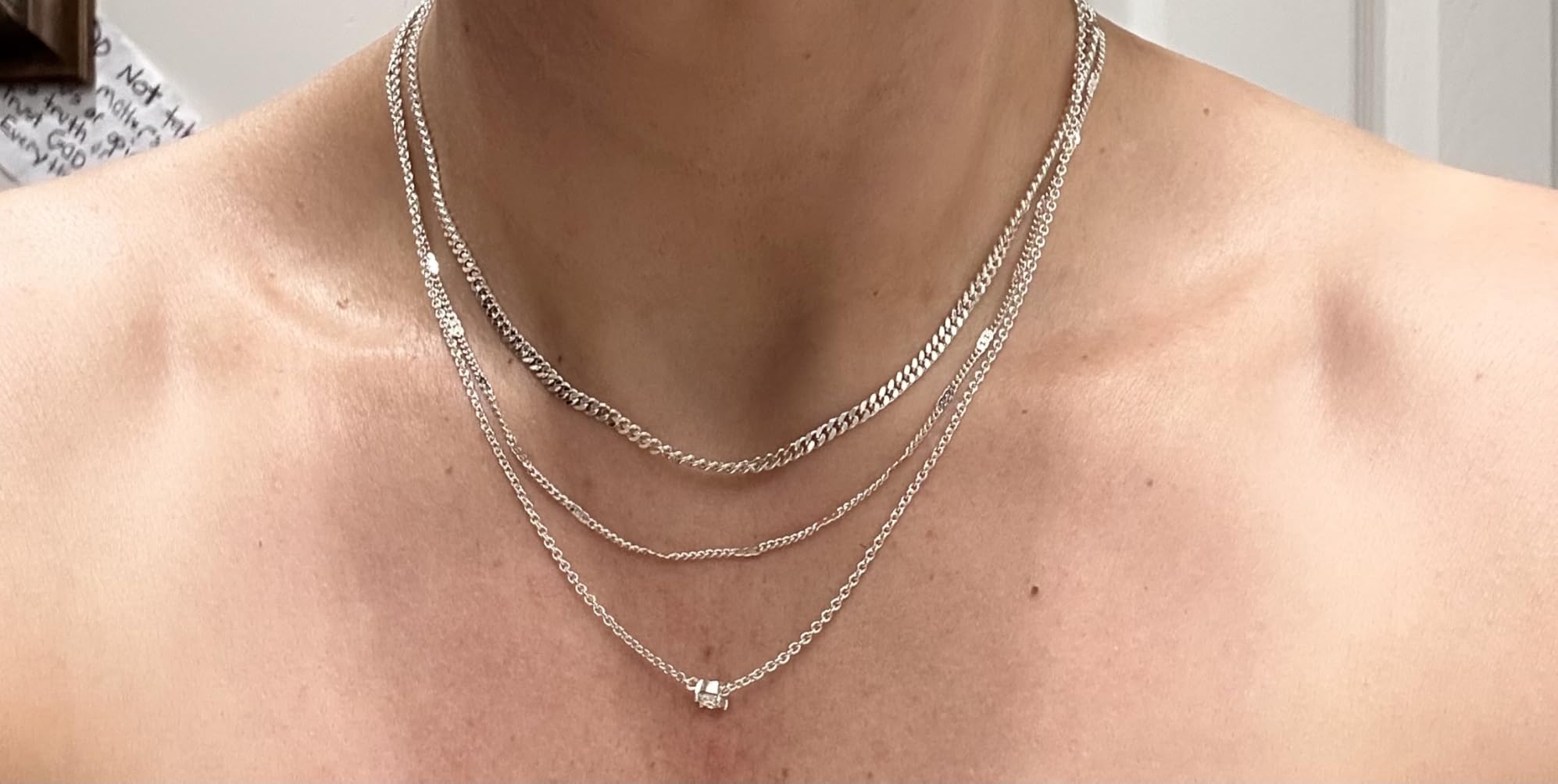 WomenGifts Layered Gold Necklaces for Women, 14K Gold Sterling Silver Plated Dainty Pendant Necklace Set Non Tarnish, Chunky Stackable Cuban Chain Choker, Trendy Birthstone Vacation Jewelry Gift customer photo 1