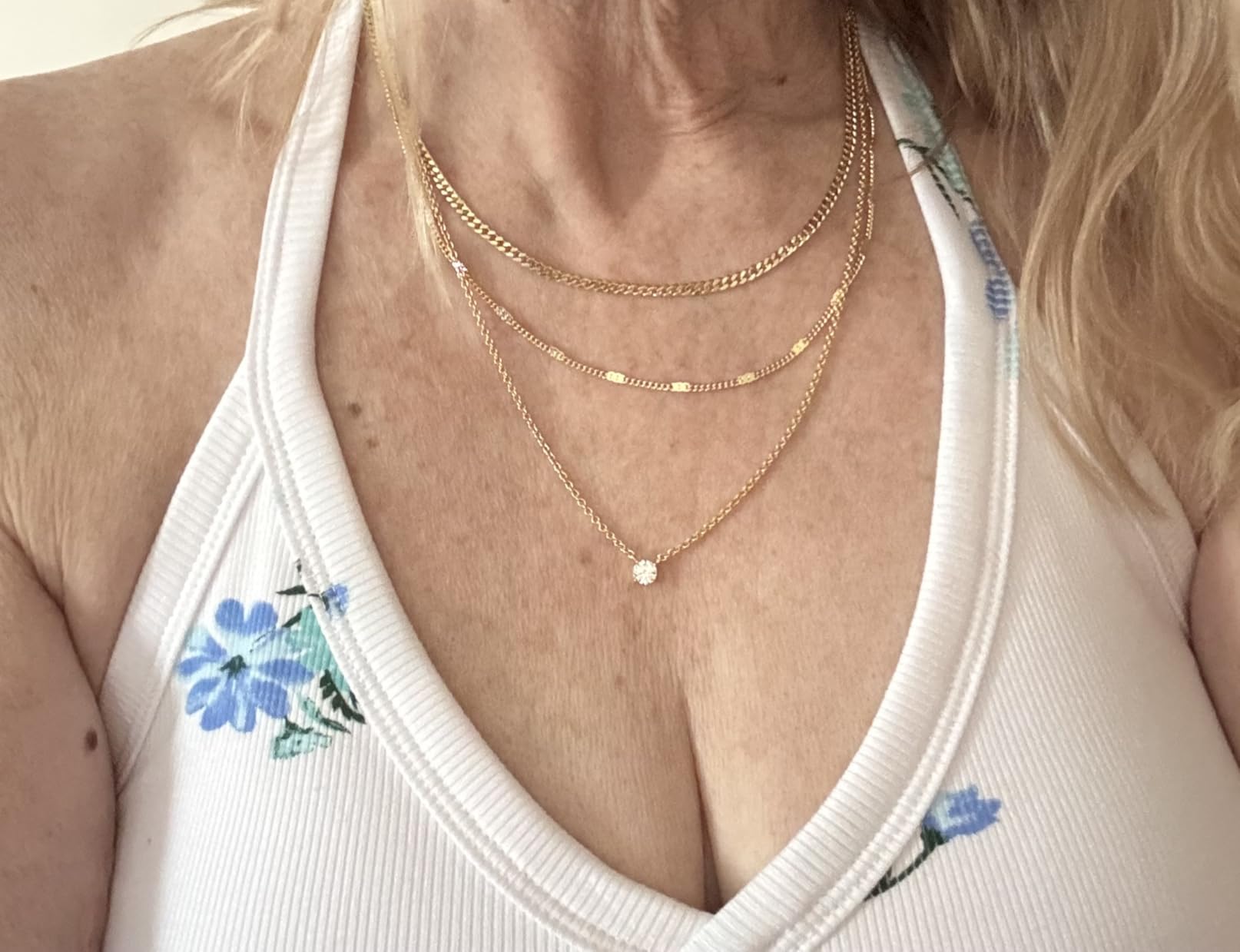 WomenGifts Layered Gold Necklaces for Women, 14K Gold Sterling Silver Plated Dainty Pendant Necklace Set Non Tarnish, Chunky Stackable Cuban Chain Choker, Trendy Birthstone Vacation Jewelry Gift customer photo 2