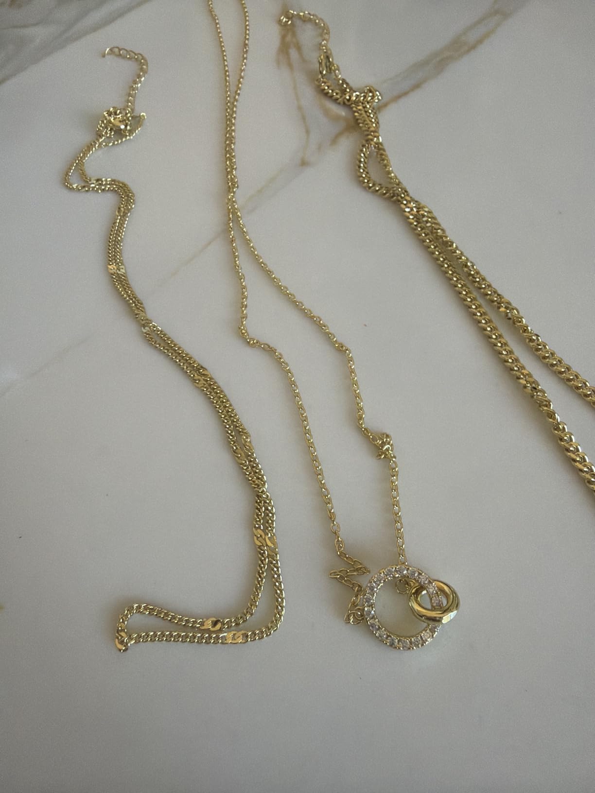 WomenGifts Layered Gold Necklaces for Women, 14K Gold Sterling Silver Plated Dainty Pendant Necklace Set Non Tarnish, Chunky Stackable Cuban Chain Choker, Trendy Birthstone Vacation Jewelry Gift customer photo 1