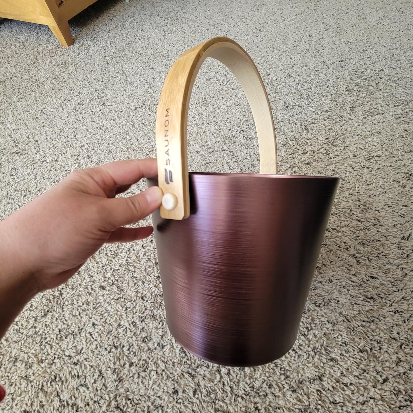 Luxury Aluminum Sauna Bucket and Ladle Set with Modern Nordic Design – Anodized Aluminum Sauna Ladle with Bamboo Handle – Rust & Heat Resistant 1.3 Gallon Bucket & 13.5 oz Ladle customer photo 1