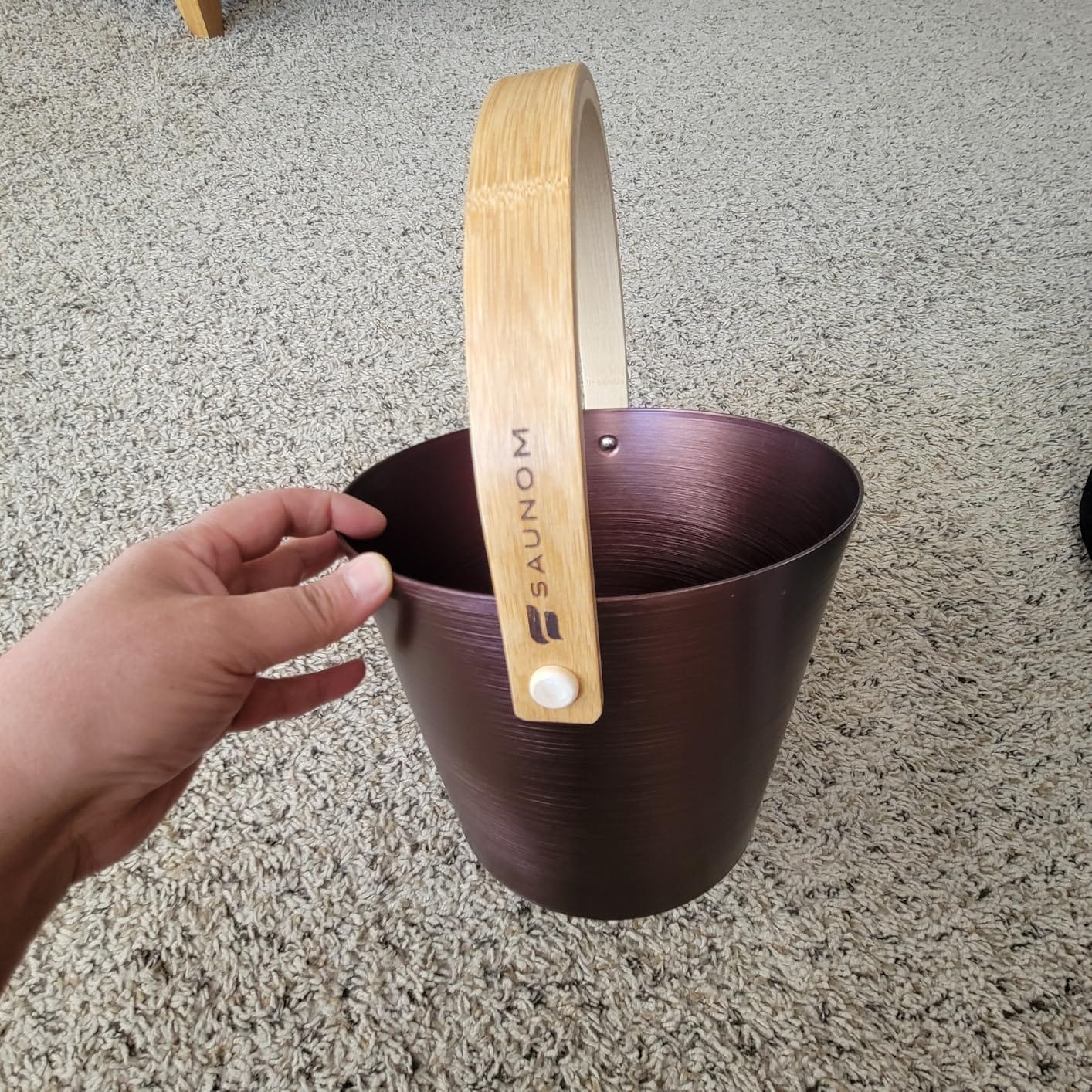 Luxury Aluminum Sauna Bucket and Ladle Set with Modern Nordic Design – Anodized Aluminum Sauna Ladle with Bamboo Handle – Rust & Heat Resistant 1.3 Gallon Bucket & 13.5 oz Ladle customer photo 2
