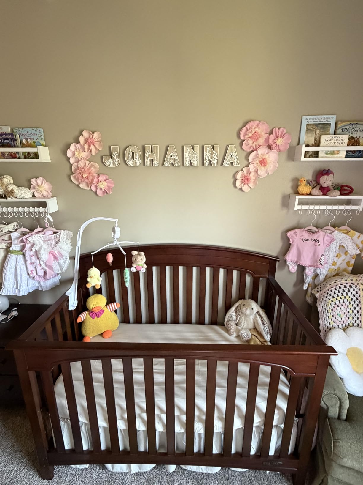 Forbena Nursery Floating Book Shelves, Walnut Brown Wall Bookshelf for Kids customer photo 2