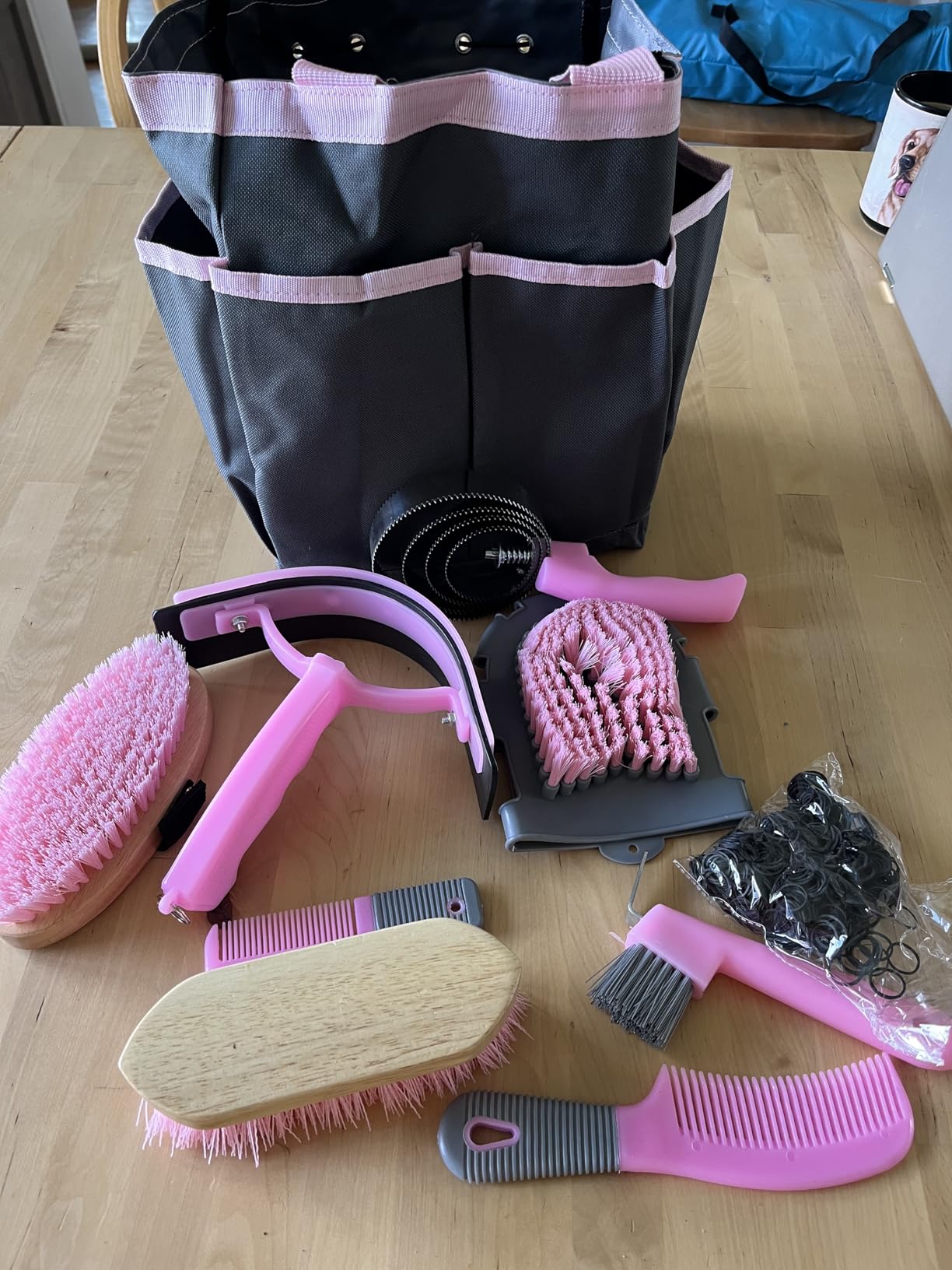Abbylike 12 Piece Horse Grooming Kit with Organizer Tote Bag Brush Sets for Derby Day Show Horses Professional Tools for Care & Massage(Mint Green and Grey) customer photo 1