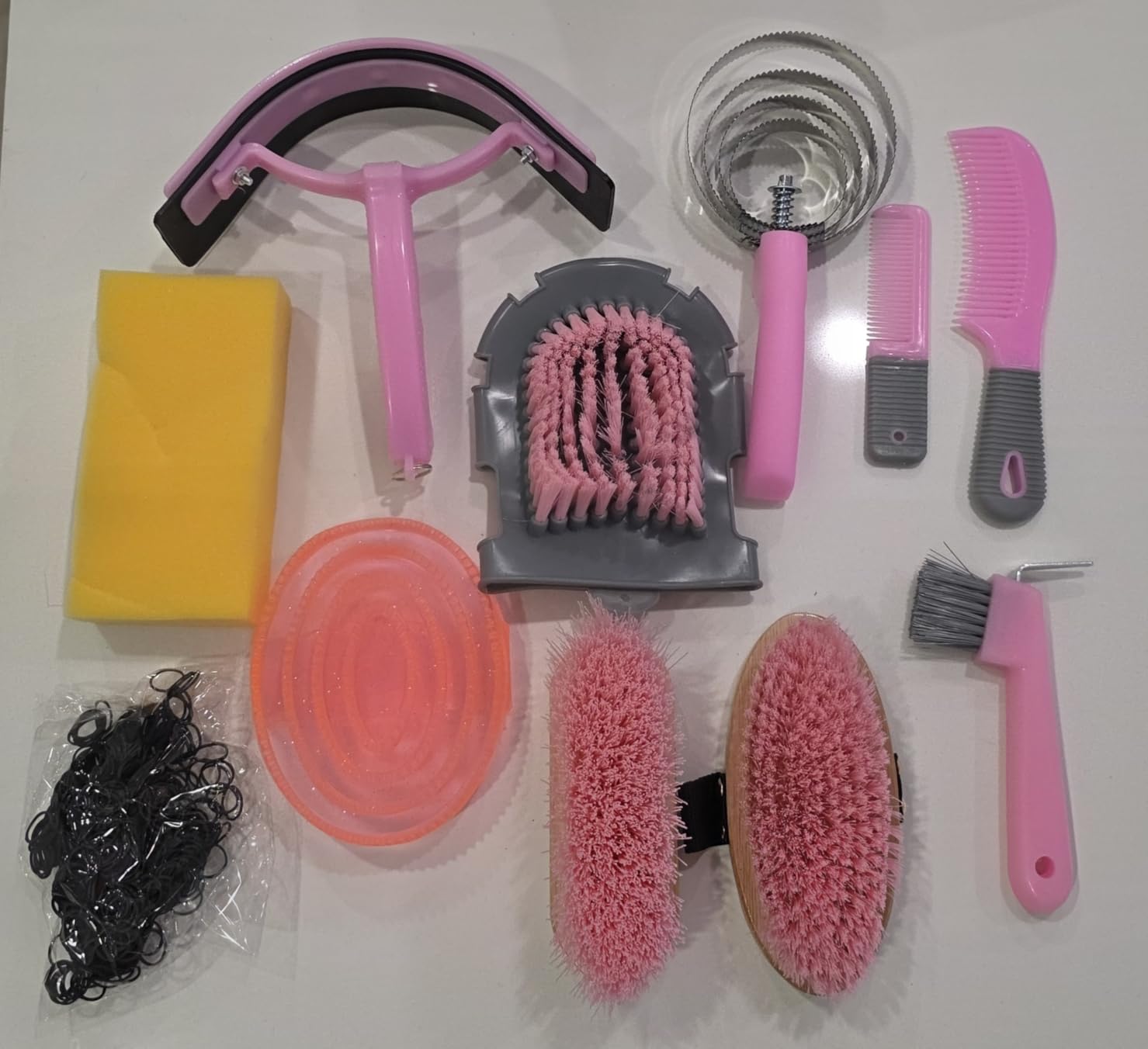 Abbylike 12 Piece Horse Grooming Kit with Organizer Tote Bag Brush Sets for Derby Day Show Horses Professional Tools for Care & Massage(Mint Green and Grey) customer photo 2