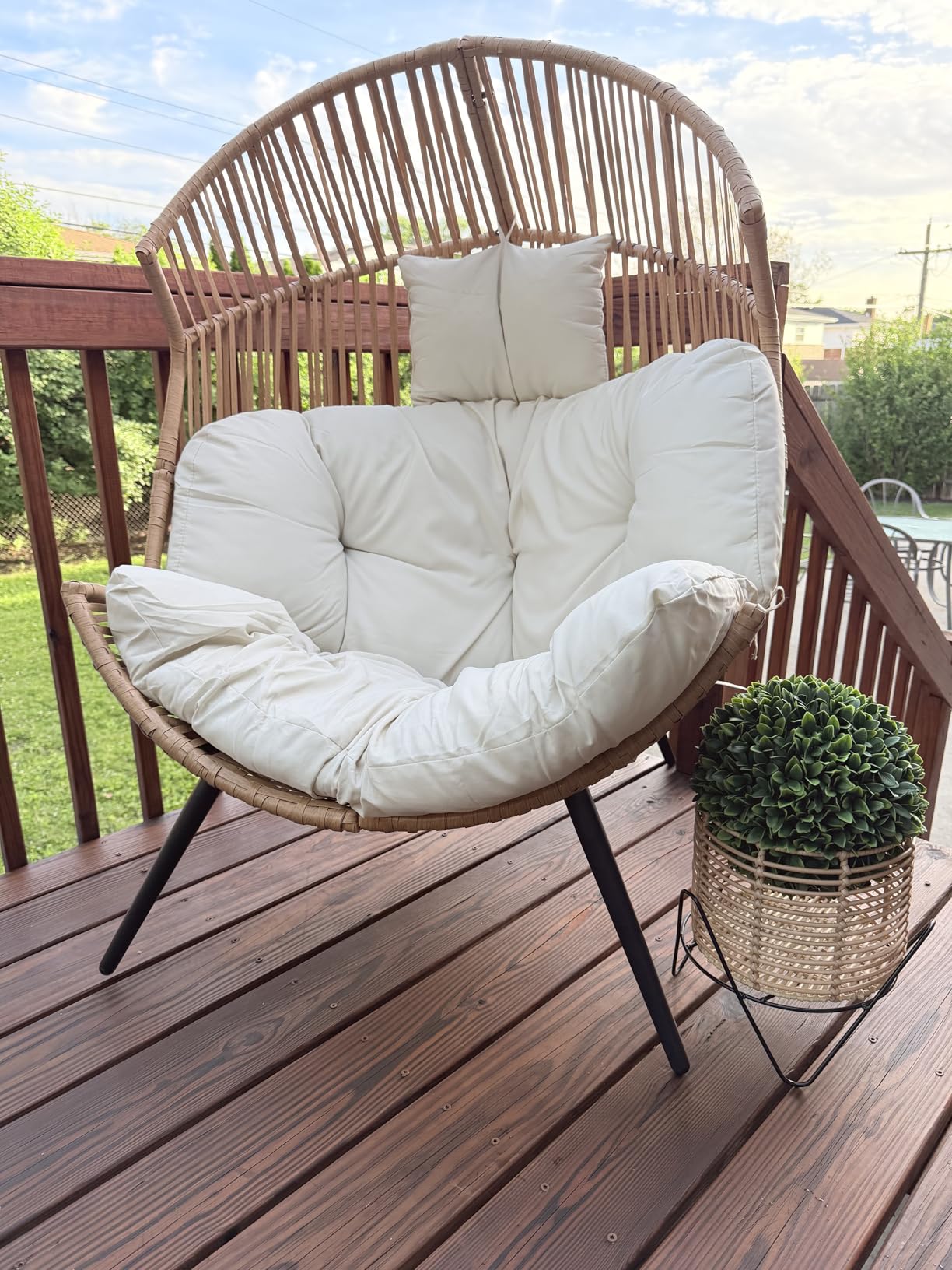 Shintenchi Wicker Egg Chair Outdoor Rattan Patio Chair with Cushion, Oversized Patio Lounge Chairs Egg Basket Chair, Egg Seat for Indoor Living Room Bedroom Outside Patio Backyard Balcony customer photo 1