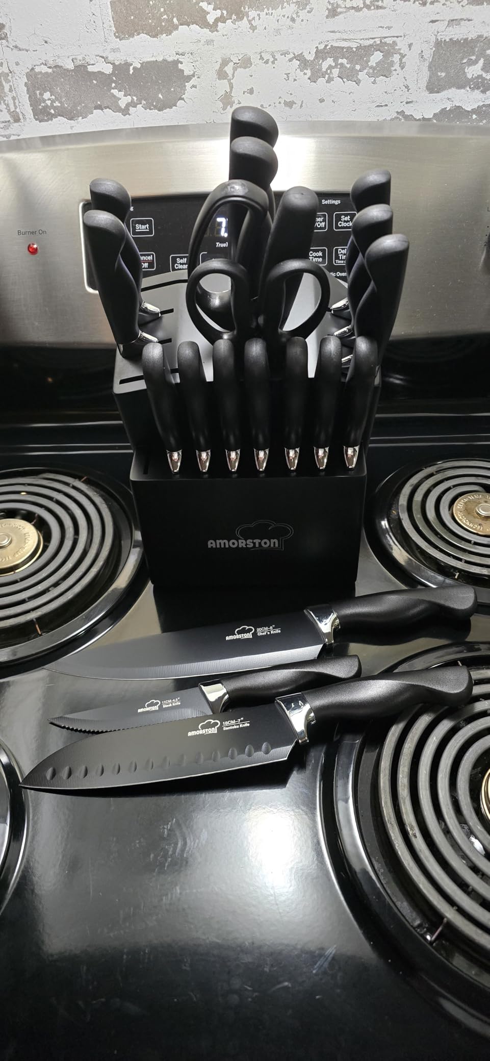 Knife Set, Amorston 21 Pieces Kitchen Knife Set with Block and Sharpener, Ultra-Sharp Knives Set with Ergonomic Handles, Black German Stainless Steel Knife Block Set, Dishwasher Safe customer photo 1