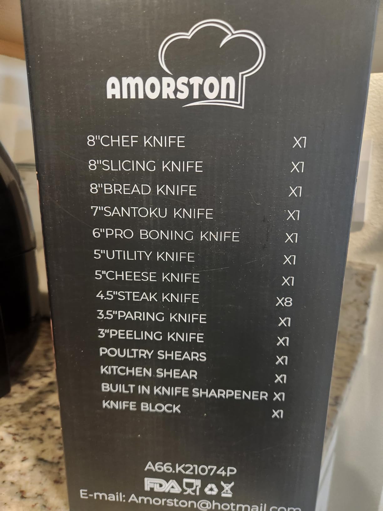 Knife Set, Amorston 21 Pieces Kitchen Knife Set with Block and Sharpener, Ultra-Sharp Knives Set with Ergonomic Handles, Black German Stainless Steel Knife Block Set, Dishwasher Safe customer photo 2